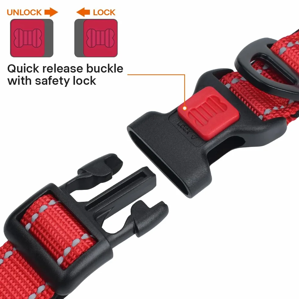 Collier pour Chien Réfléchissant Réglable Taglory, Verrou Sécurité Anti-Fugue, Nylon Résistant, Maille Respirante Rembourrée, Petit Chien, Visibilité Nuit, S, Rouge