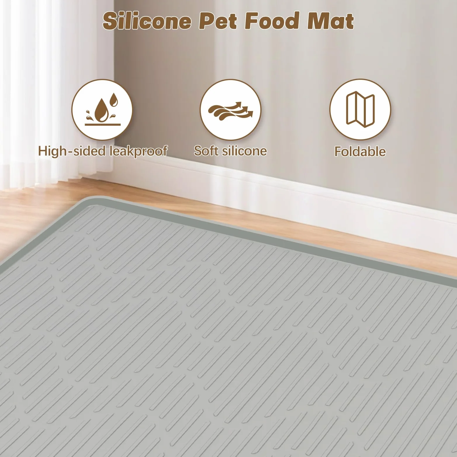 Tapis de nourriture pour chien - 101 x 56 cm - En silicone avec bord surélevé - Antidérapant - Pour nourriture et eau - Pour animaux de compagnie de petite, moyenne et grande taille