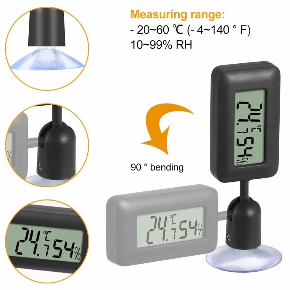 DONGKER Jauge D'humidité de Thermomètre de Reptile,Jauges de Capteur de Température D'affichage LCD Numérique avec Ventouse pour Tortue,Serpent,Lézard,Grenouille,Araignée,Boîte a Plantes