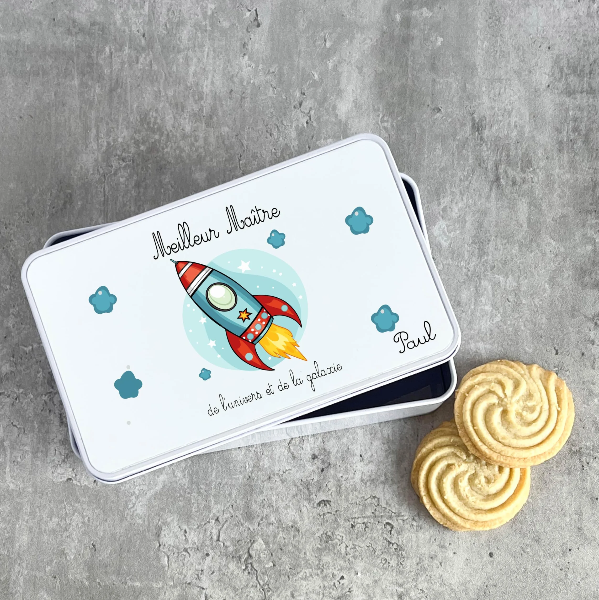 Boîte à Biscuits Personnalisée Enfant Aluminium 18x10 cm Cadeau Fin d'Année Scolaire