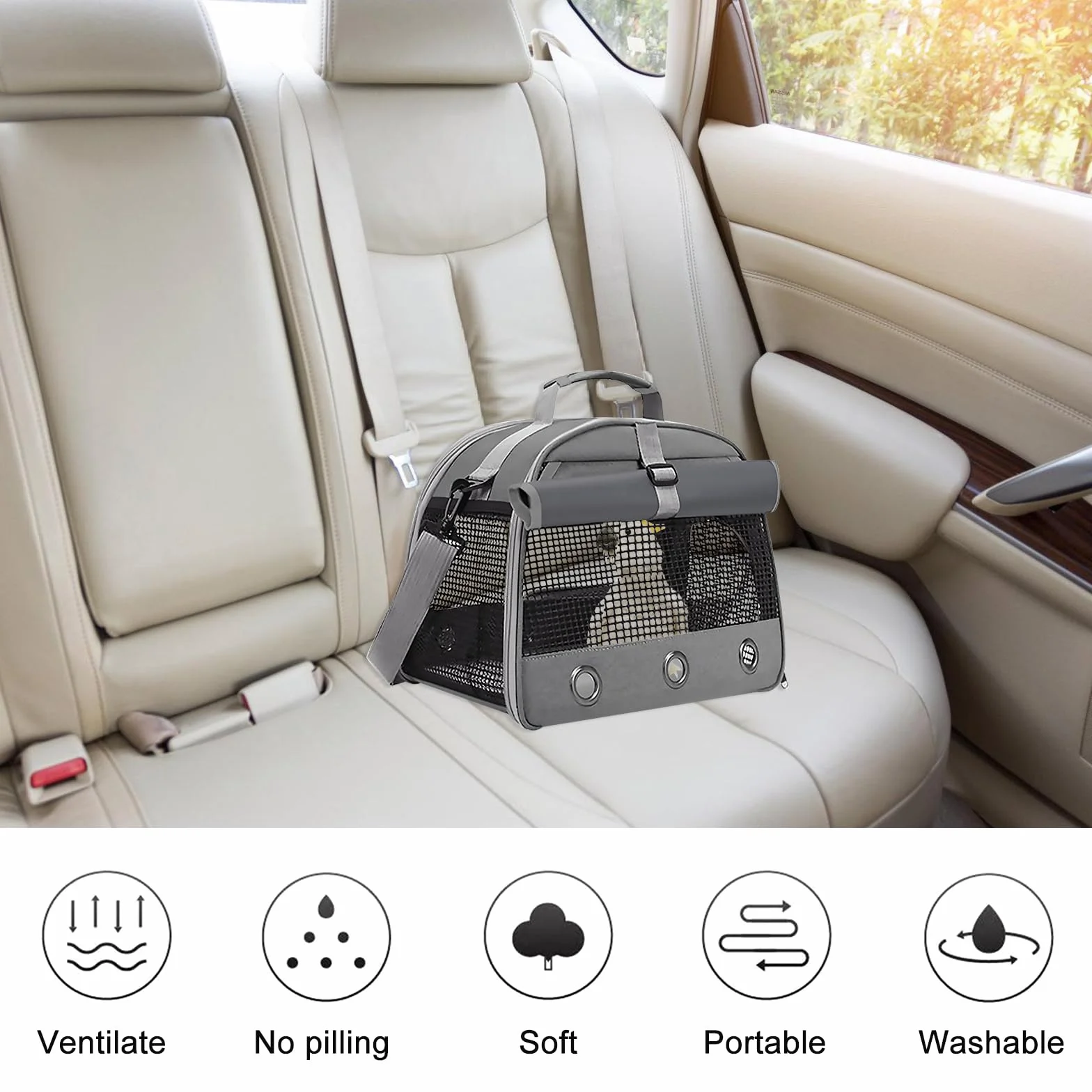 Sac De Transport pour Petits Animaux 35x25x23 cm Gris