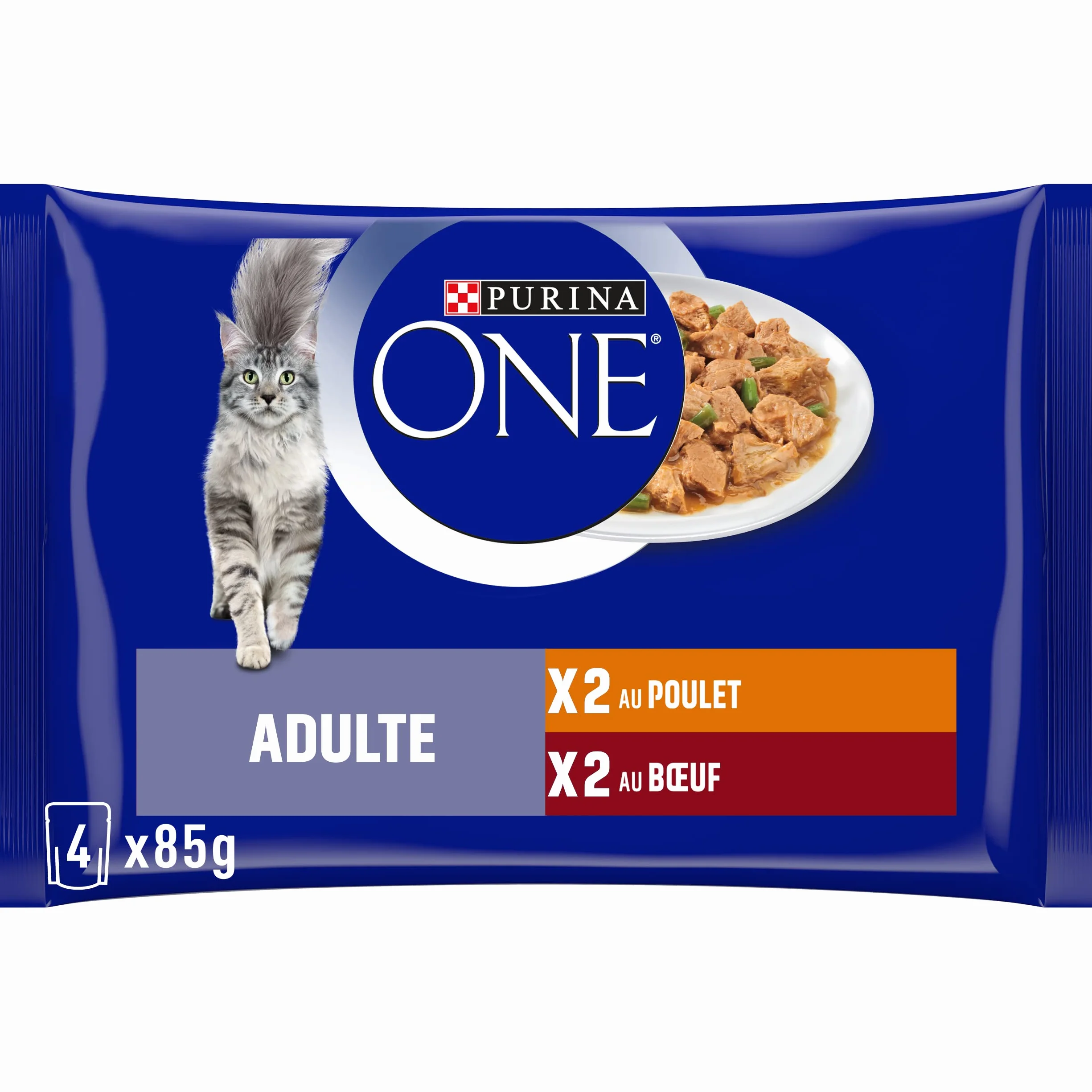 PURINA ONE BIFENSIS Chat Adulte Poulet Boeuf Effilés en Sauce Sachets Fraîcheur Lot de 12 (4 x 85g)