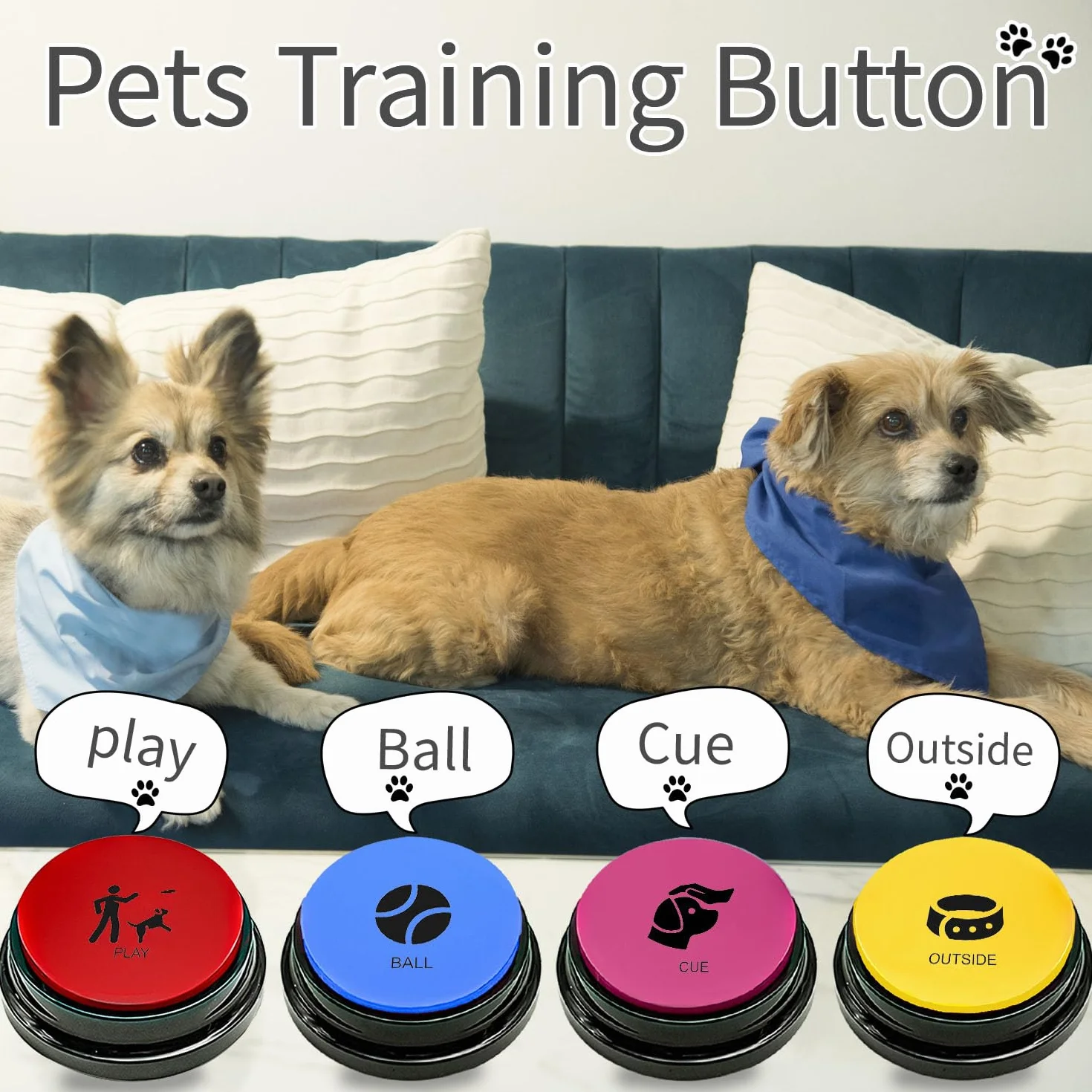4 Boutons de Dressage pour Chien Parlant, Bouton de Communication pour Chien, Bouton Vocal avec Enregistrement de 30 Secondes, pour Apprendre à Votre Chien à Parler