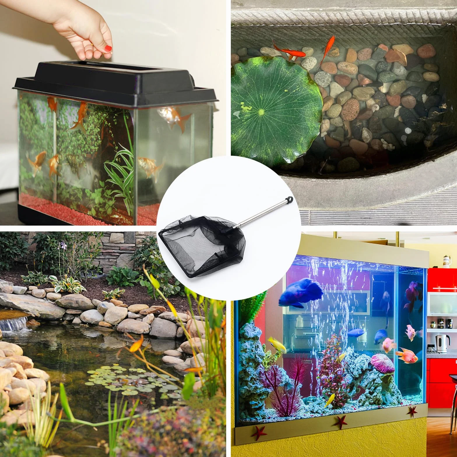 Épuisette Télescopique 26-45 cm pour Aquarium, Étangs et Piscines Koi Noir