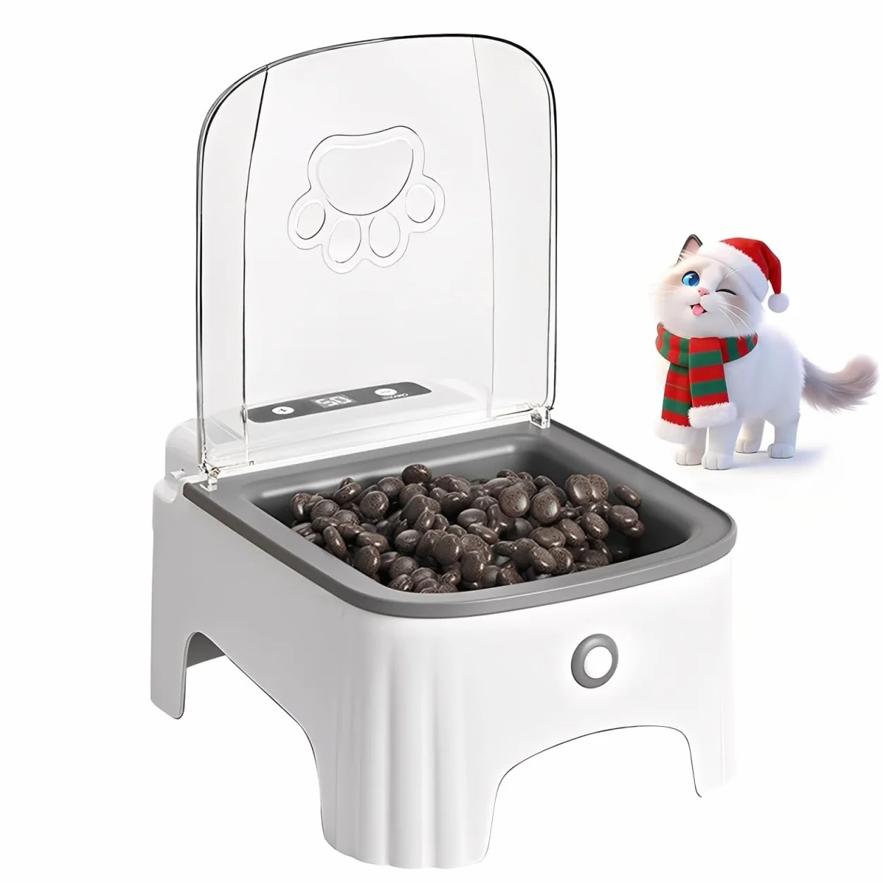 Mangeoire Automatique pour Chat – Capteur Intelligent, Bol de Nourriture Rabattable, Amovible Distributeur De Nourriture pour Animaux De Compagnie avec Affichage LCD, Acier Inoxydable, Noir