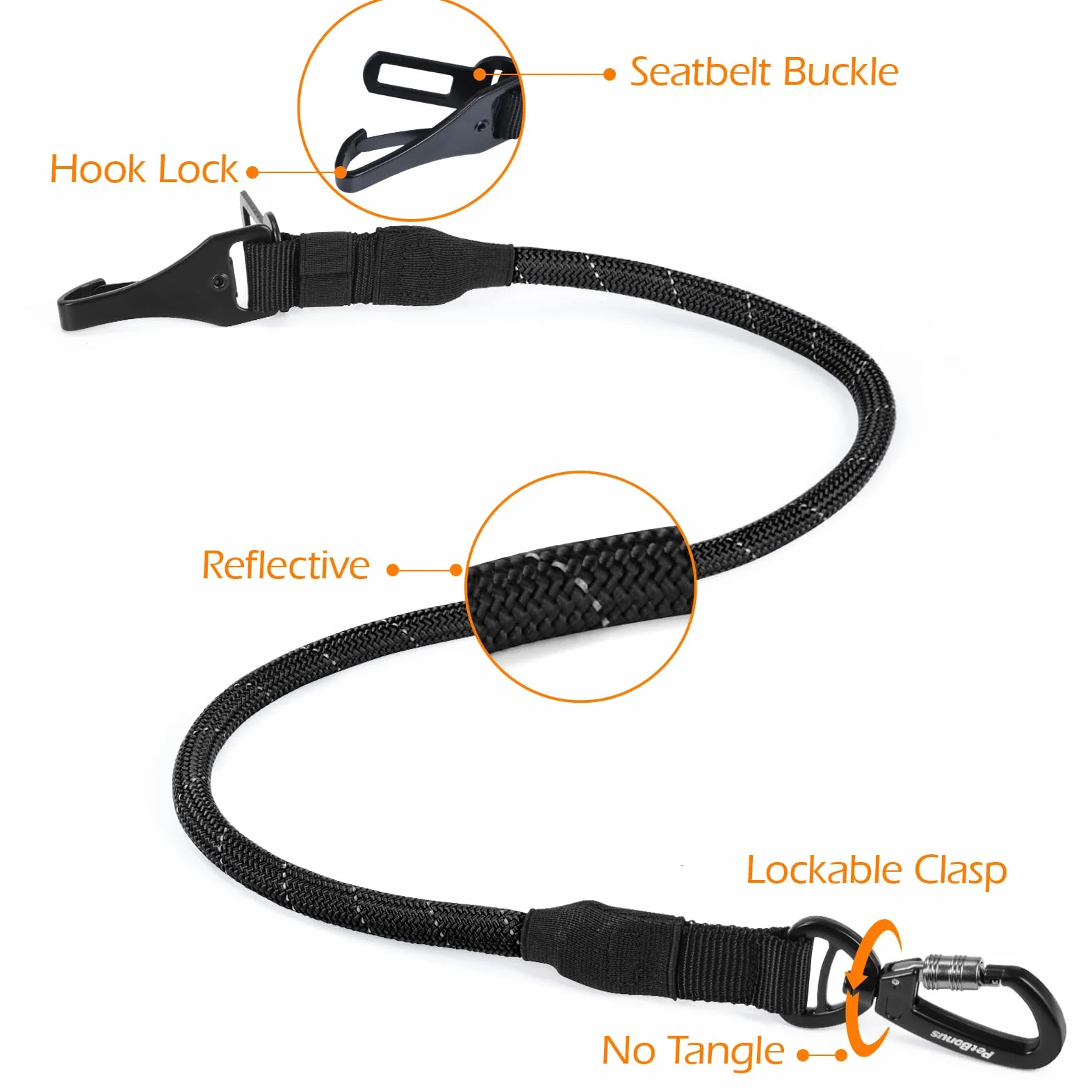 PetBonus Harnais Voiture Chien Ceinture Sécurité Nylon Indéchirable Toutes Tailles Noir