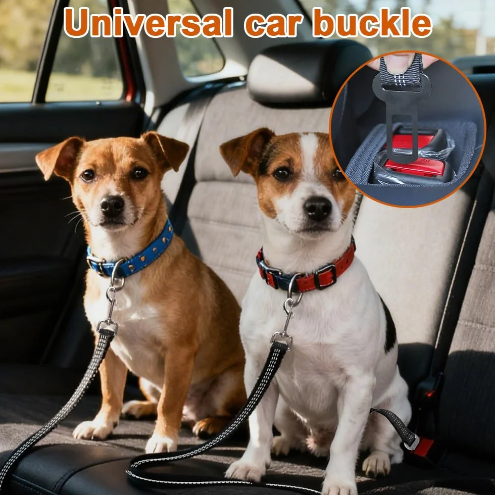 Ceinture Sécurité Chien Voiture 2 en 1 52-75 cm, Laisse Élastique Double Extrémité Réfléchissante Réglable