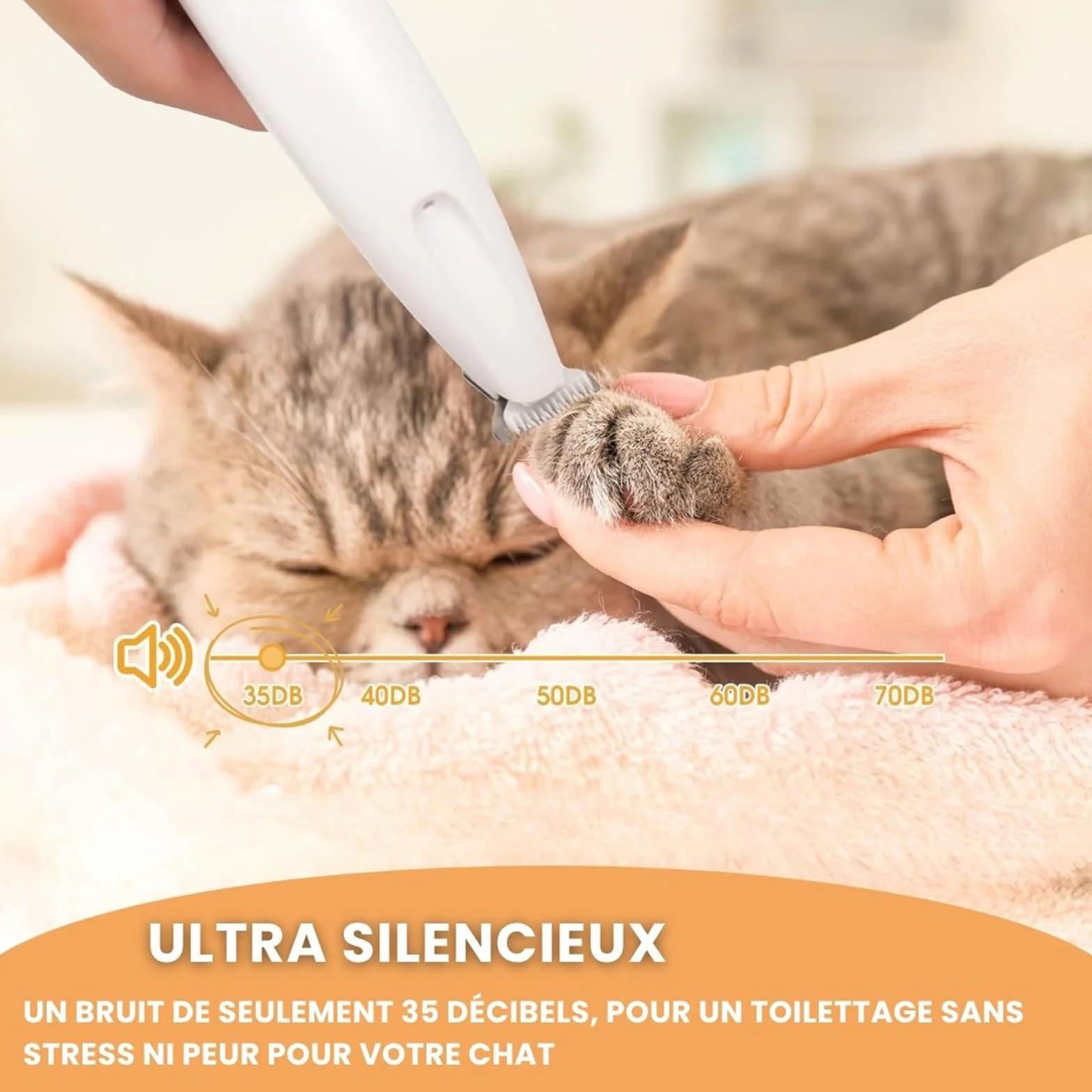 Tondeuse de Précision pour Chat et Chien Silencieuse avec Lames Céramique et Inox, Étanche, USB-C