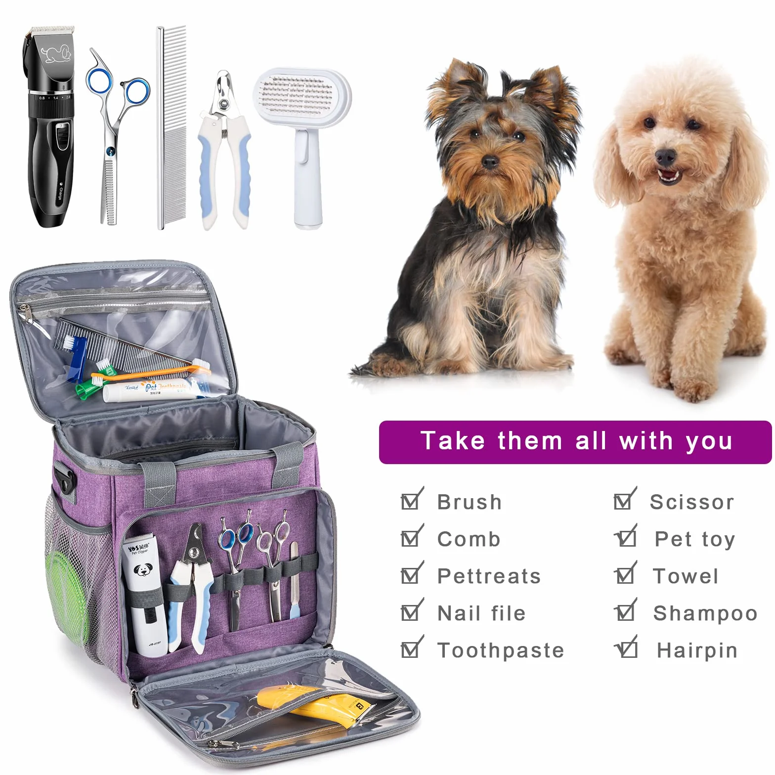 Sac de toilettage pour animaux de compagnie chien transport accessoires