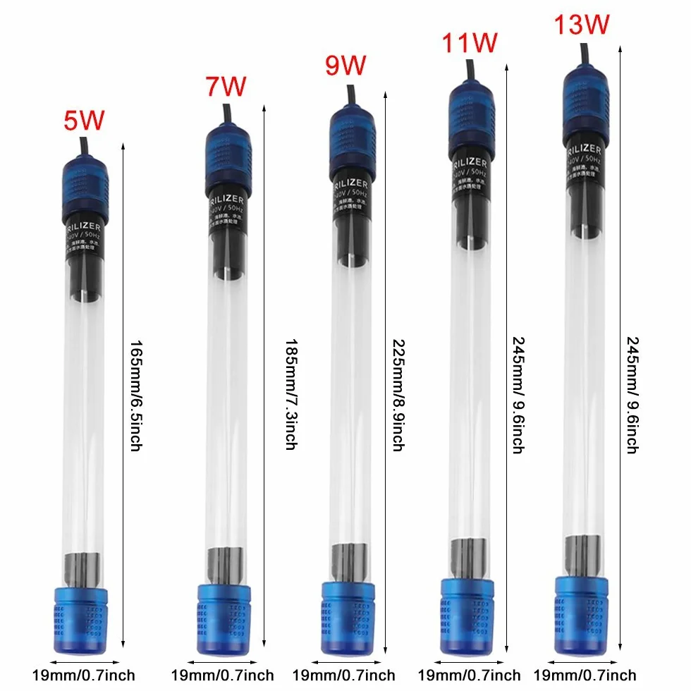Stérilisateur UV Aquarium 13W Lampe UV Submersible Imperméable Purificateur d'eau pour Aquarium Bassin