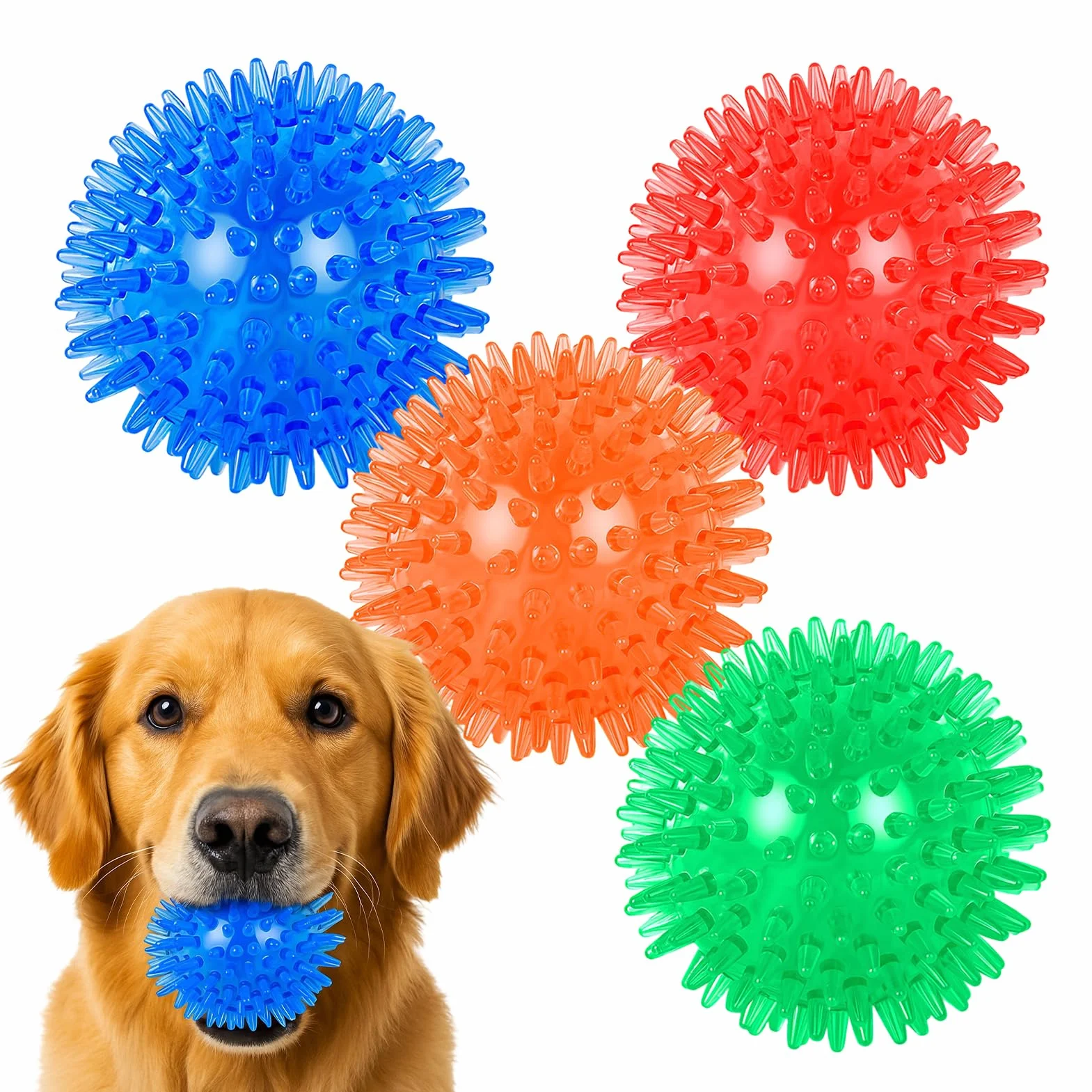 Squeaky Dog Ball Toys 4 Pack, Spiky Chew Balls Flottant pour Chien