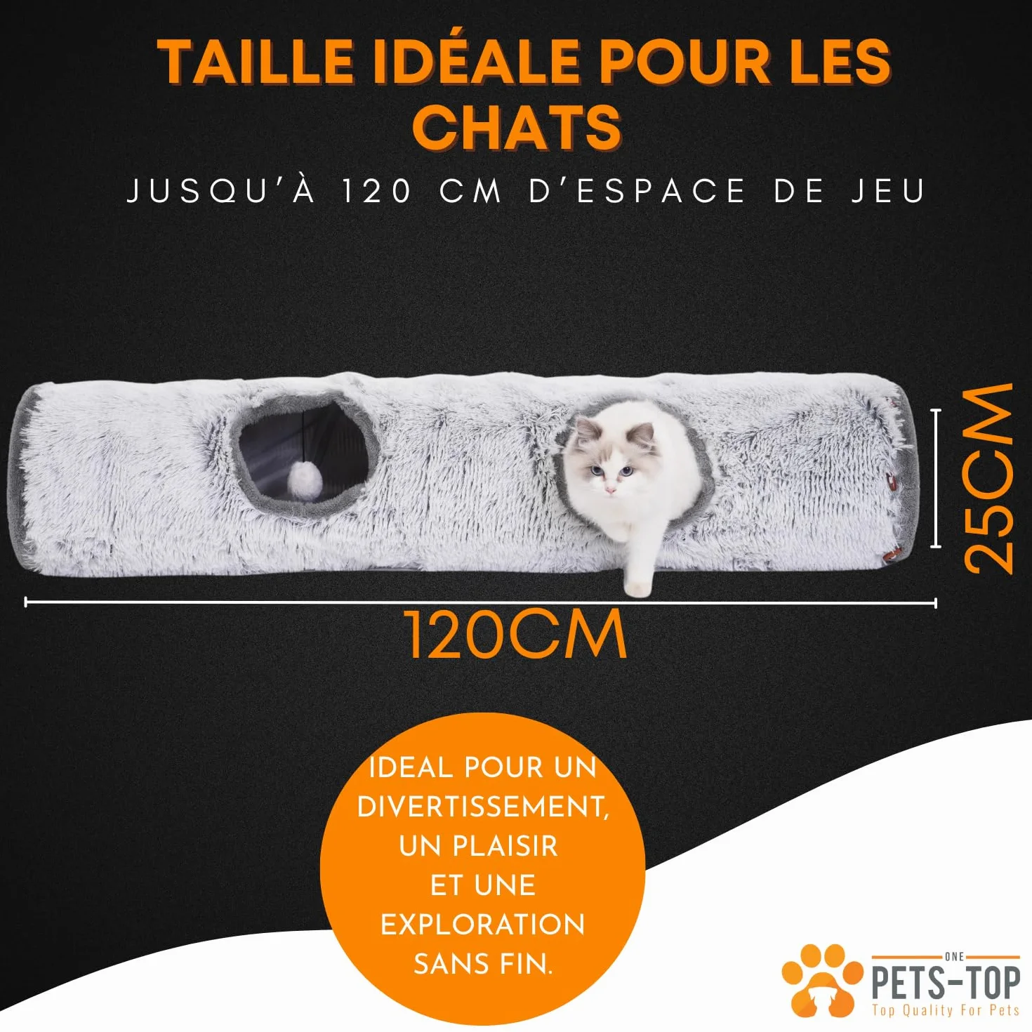 One PETS-TOP Tunnel Chat – Tunnel pour Chat XXL – Jouet Intéractif pour Interieur – en Peluche Douce – Tunnel Chien Furet Lapin – Tapis Cabane Cat Tunnel – 120 cm