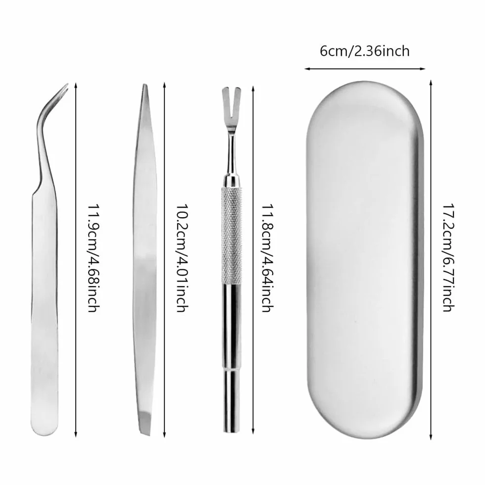 Sarini Ensemble d'outils de Suppression de tiques en Acier Inoxydable de 4 pièces,1 Pince à épiler pour enlever Les tiques， 1 pièce de râteau Tranchant,d'élimination des tiques pour Chiens et Chats
