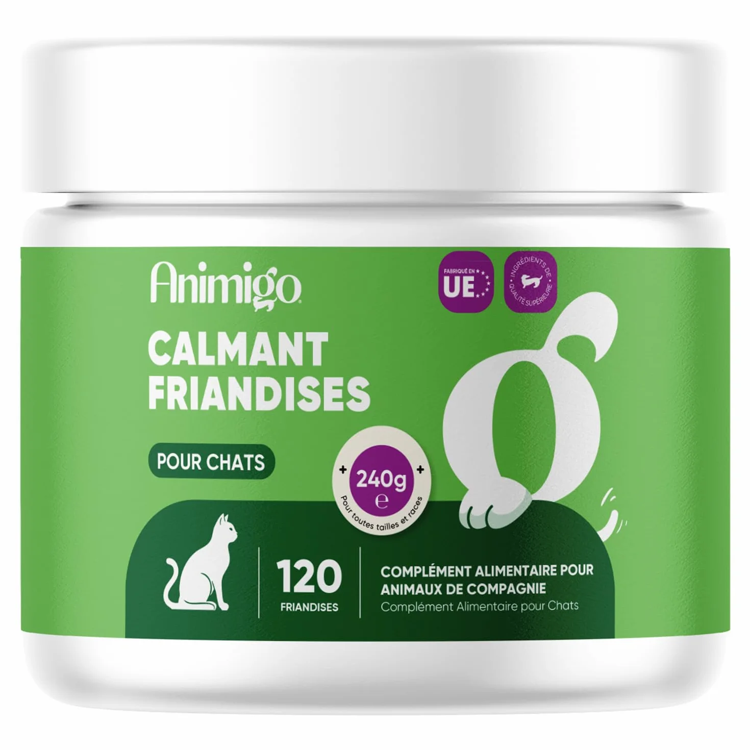 Animigo Calmant Chat 120 Friandises Bouchées Tendres Taurine Ashwagandha Passiflore Mélisse Vitamine B1 Magnésium