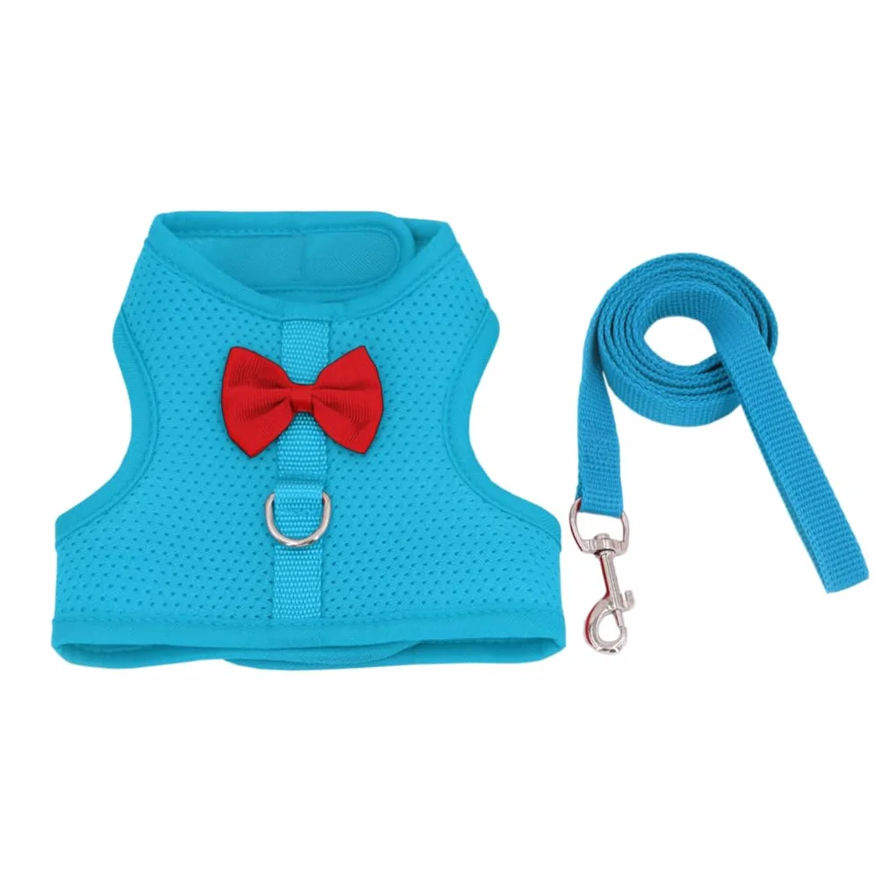 Harnais Laisse Lapin Réglable Gilet Marche Maille Respirante Nœud Papillon Formel pour Lapin Chaton Cochon d'Inde