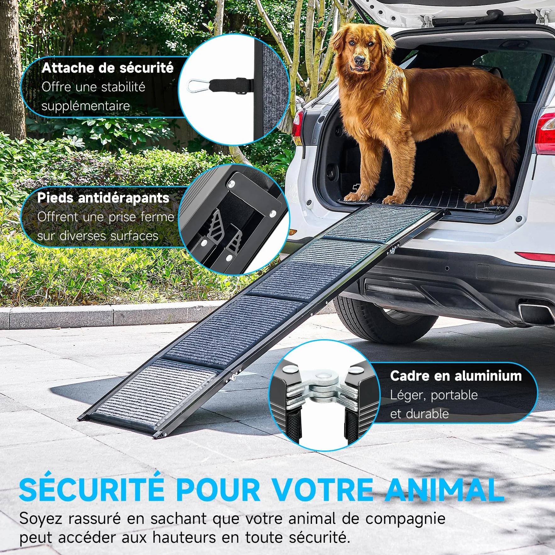 CO-Z 160×44 cm Rampe pour Chien Voiture Pliable Capacité 90 kg Surface Antidérapante Escalier Rampe D'accès Voiture pour Chiens Portable pour Animaux Grand Chien Chat Intérieure Extérieure