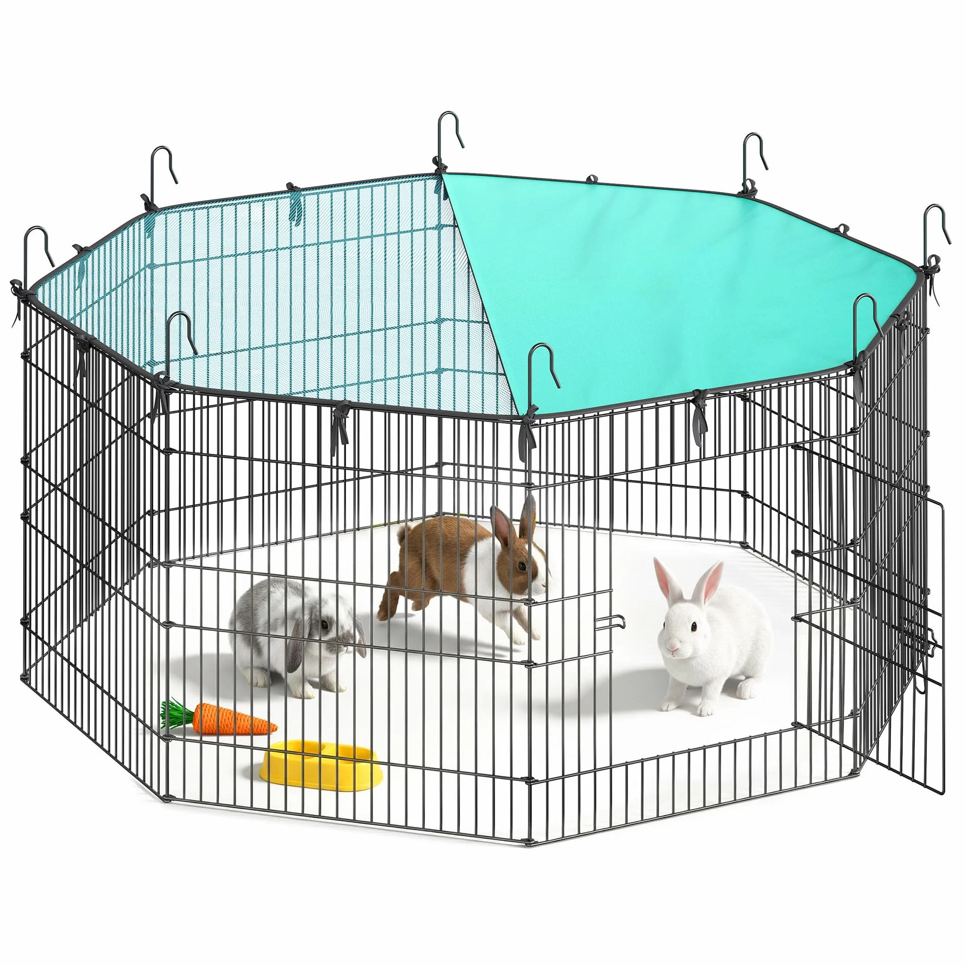 SONGMICS Enclos pour Petits Animaux 8 Panneaux 138 x 138 x 60 cm Noir d'encre avec Toit Respirant Protection Solaire