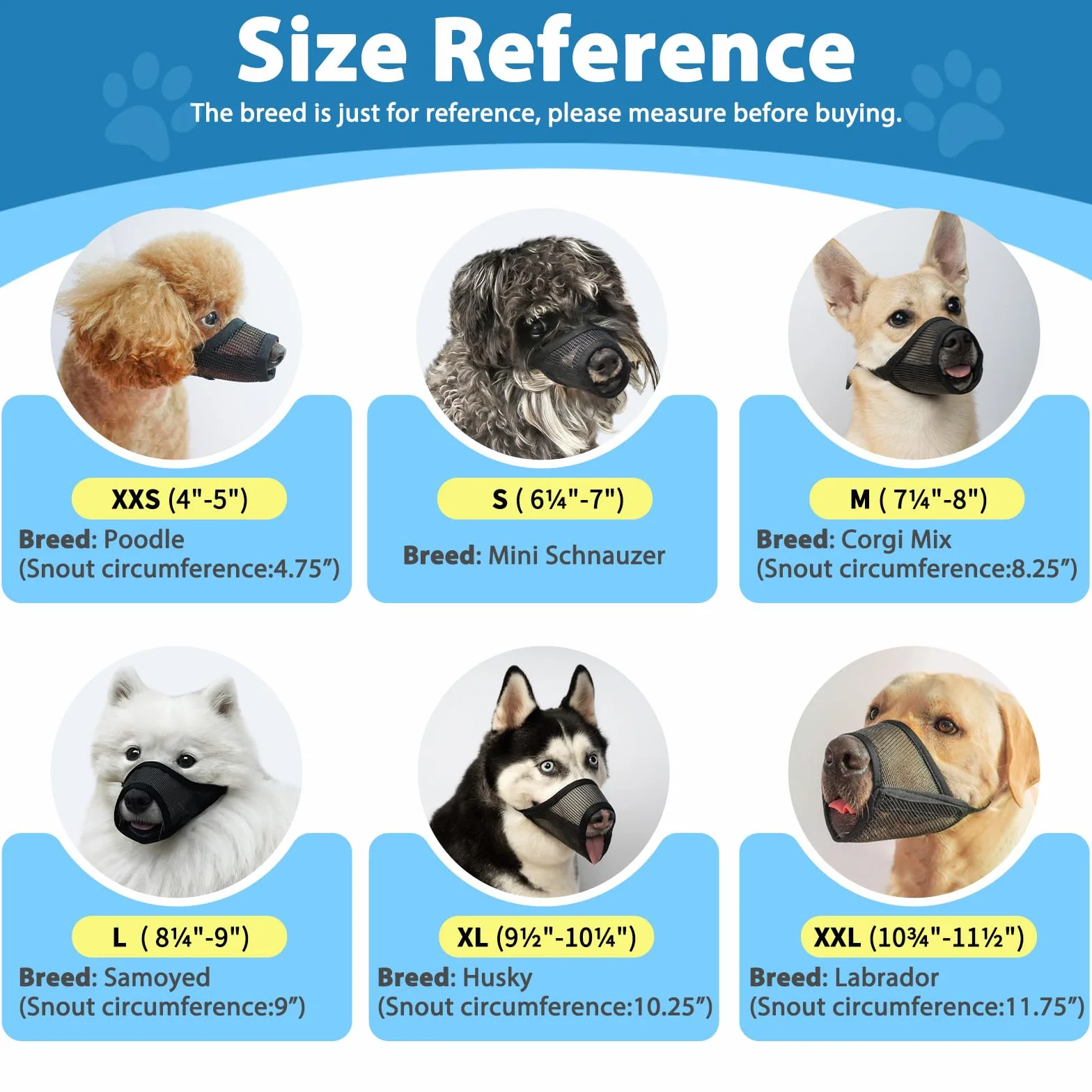 Lot de 7 muselières pour chiens de petite, moyenne et grande taille, muselière en maille pour chiens anti-morsure, mastication, aboiement, ensemble de muselière respirante avec sangle réglable pour le