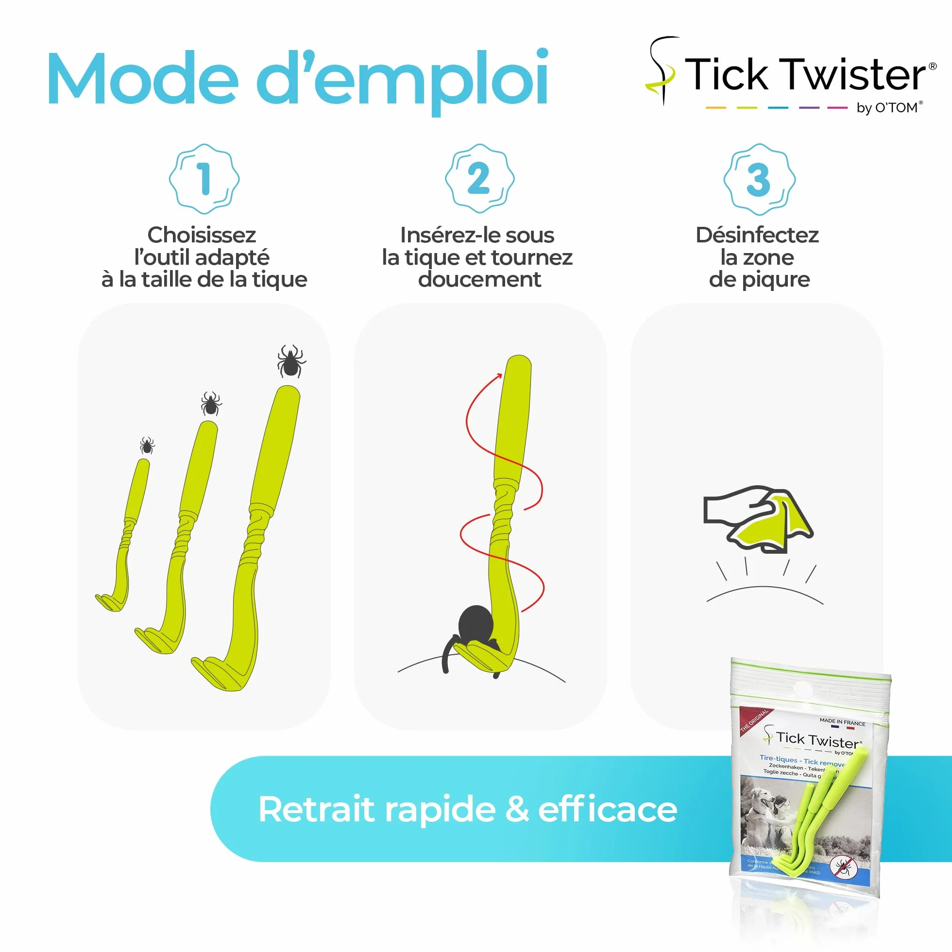 Pince à Tique Tick Twister pour Chien, Chat et Humain - Retrait Facile et Rapide, Fabriqué en France