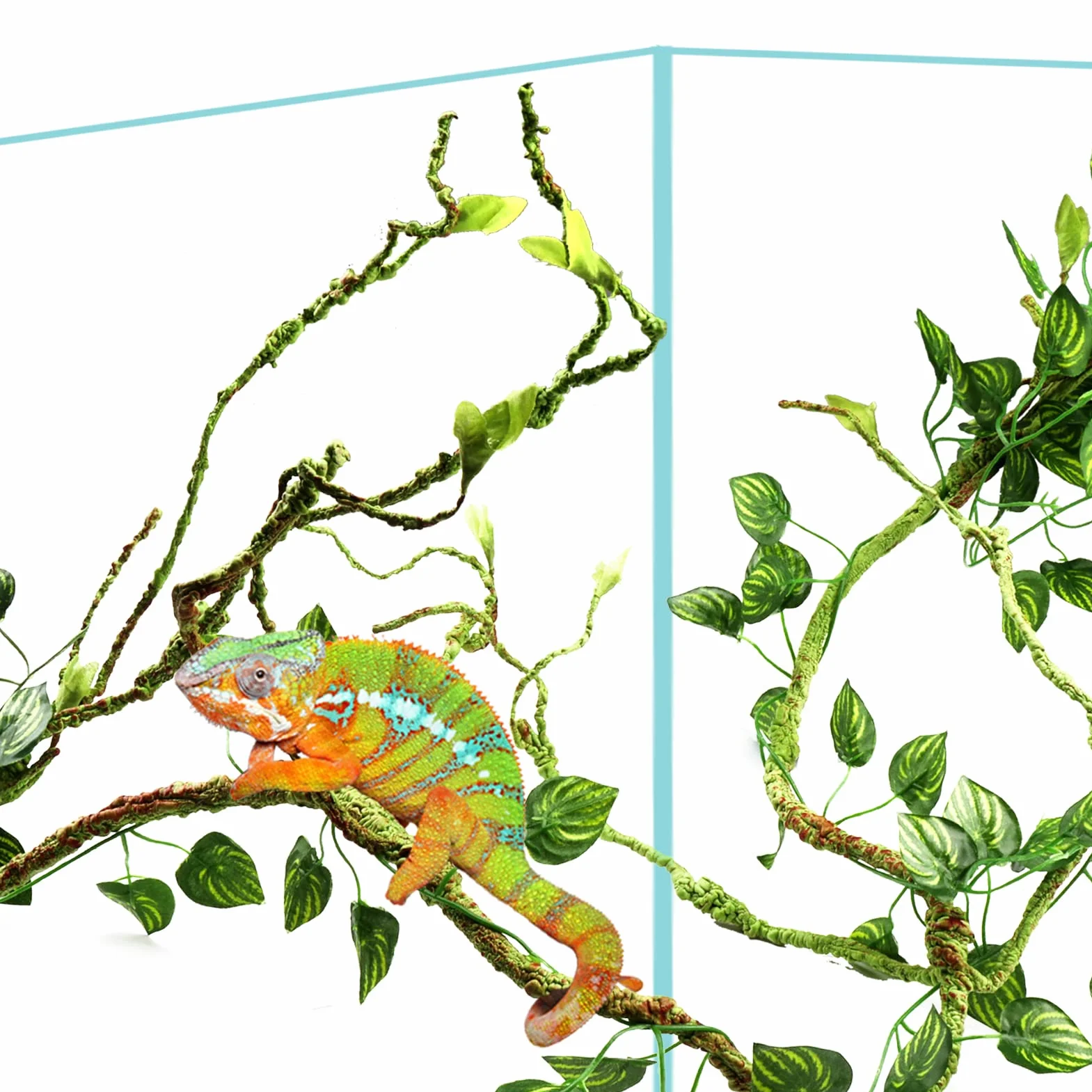QUOZUO Décoration pour lézards, Plante suspendues Artificielle Terrarium Grandes Plante Vignes Terrarium Branche Decorative pour Escalade, Caméléon, Gecko