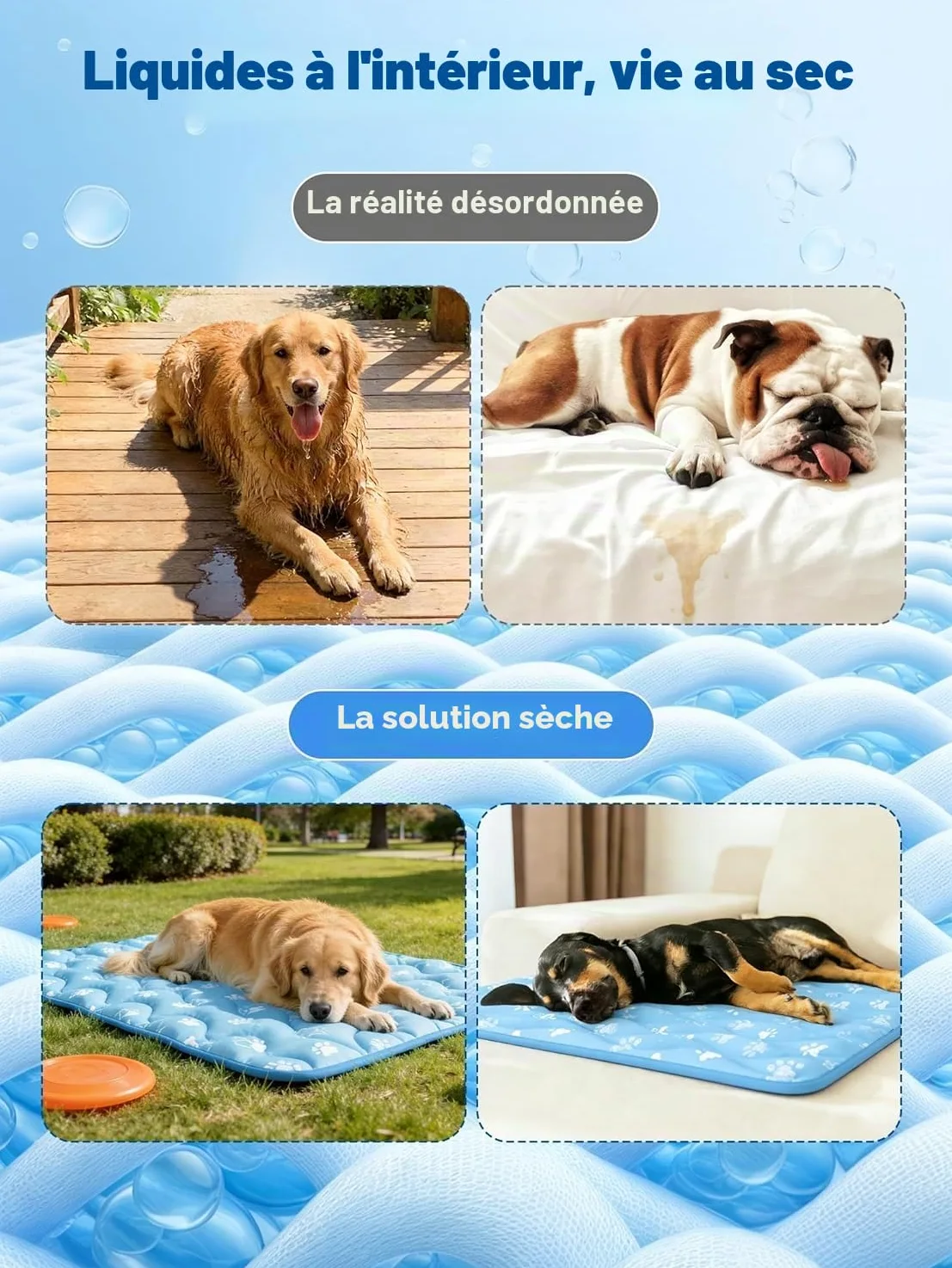 Rywell Tapis Rafraichissant Chien 110X80cm, Absorbe Rapidement l'eau(Bleu) | Technologie de Refroidissement Arc-Chill 3.0(Q-Max>0.5); Thermochromique; OEKO-TEX; Imperméable;Antidérapant;Lavable;Portable