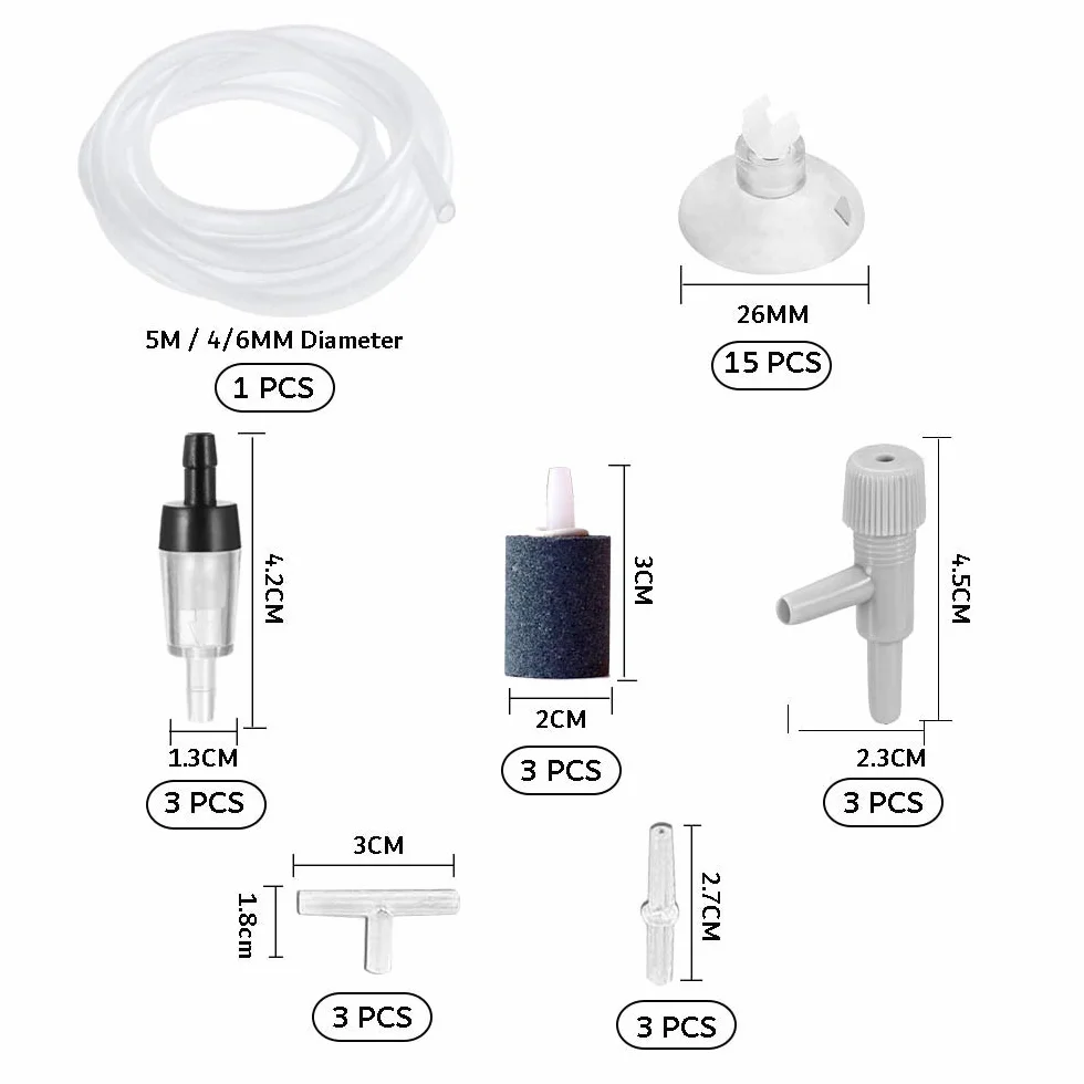 Pompe à air Accessoires pour Fish Tank 31 Pièces 5M Tuyau à air Bulles Pierres Valves