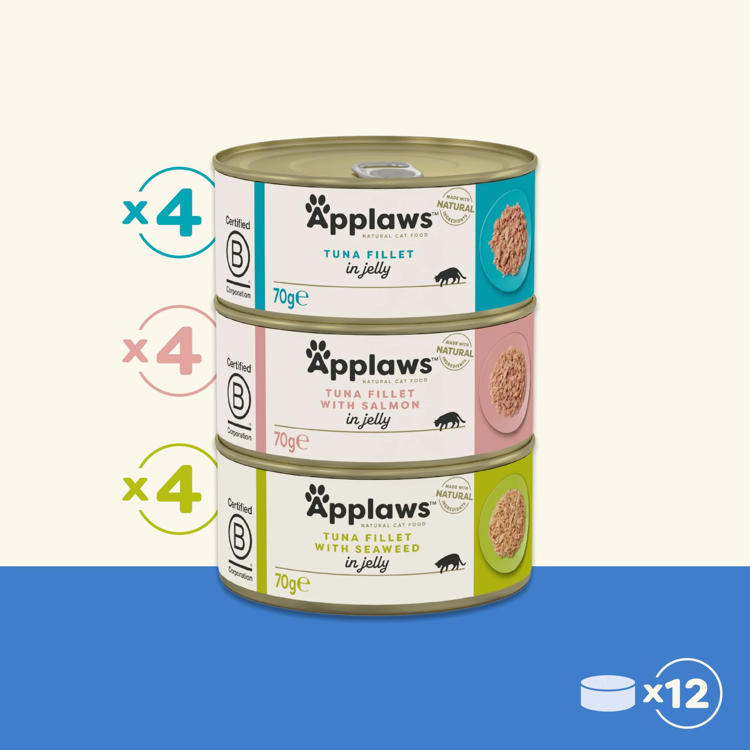 Applaws Natural Aliment Humide pour Chats Adultes, Sélection de Poissons en Gelée - Pack de 12 x 70g Boîtes
