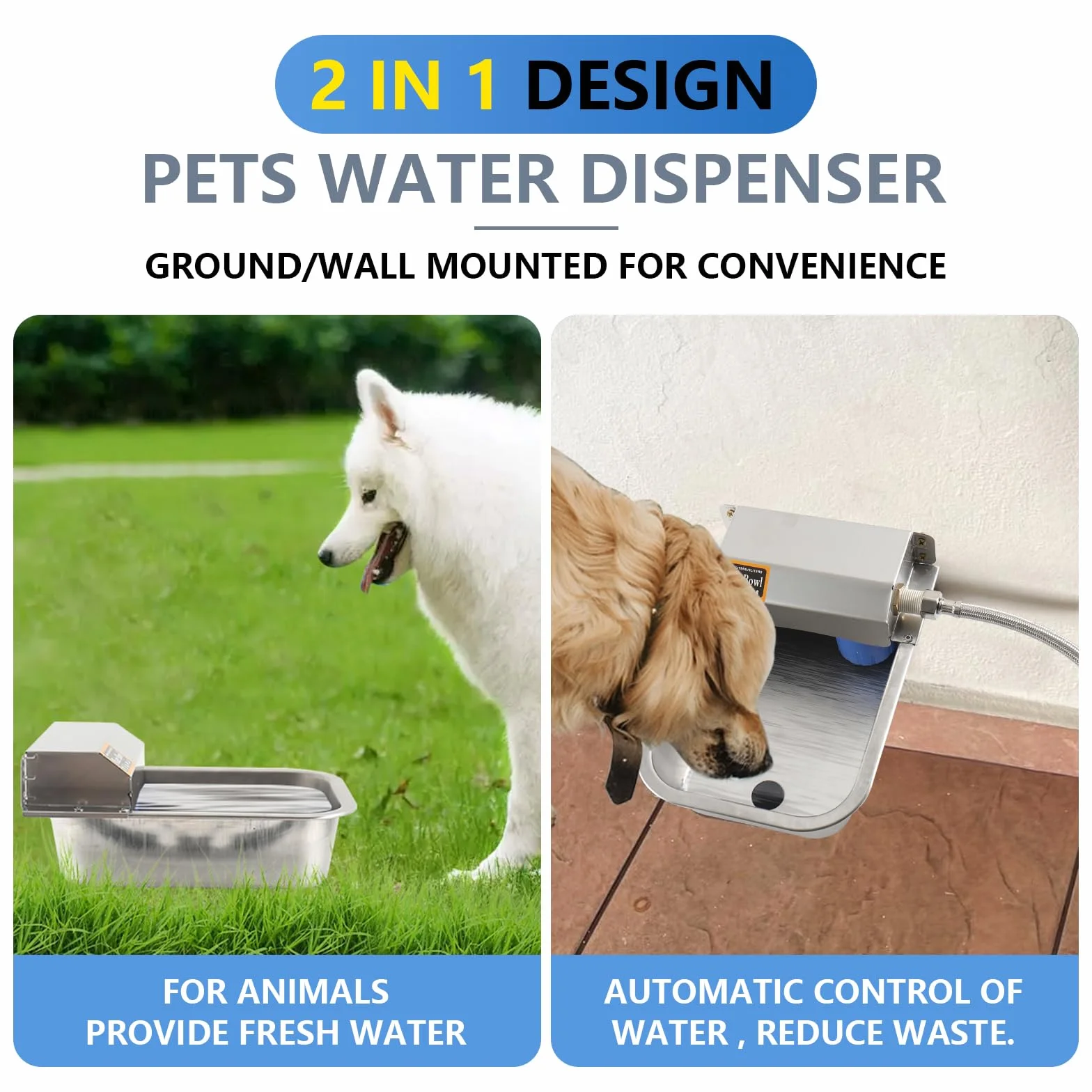 Abreuvoir Automatique en Acier Inoxydable 3L avec Tuyau 1m pour Chevaux Bovins Moutons Chiens Poules
