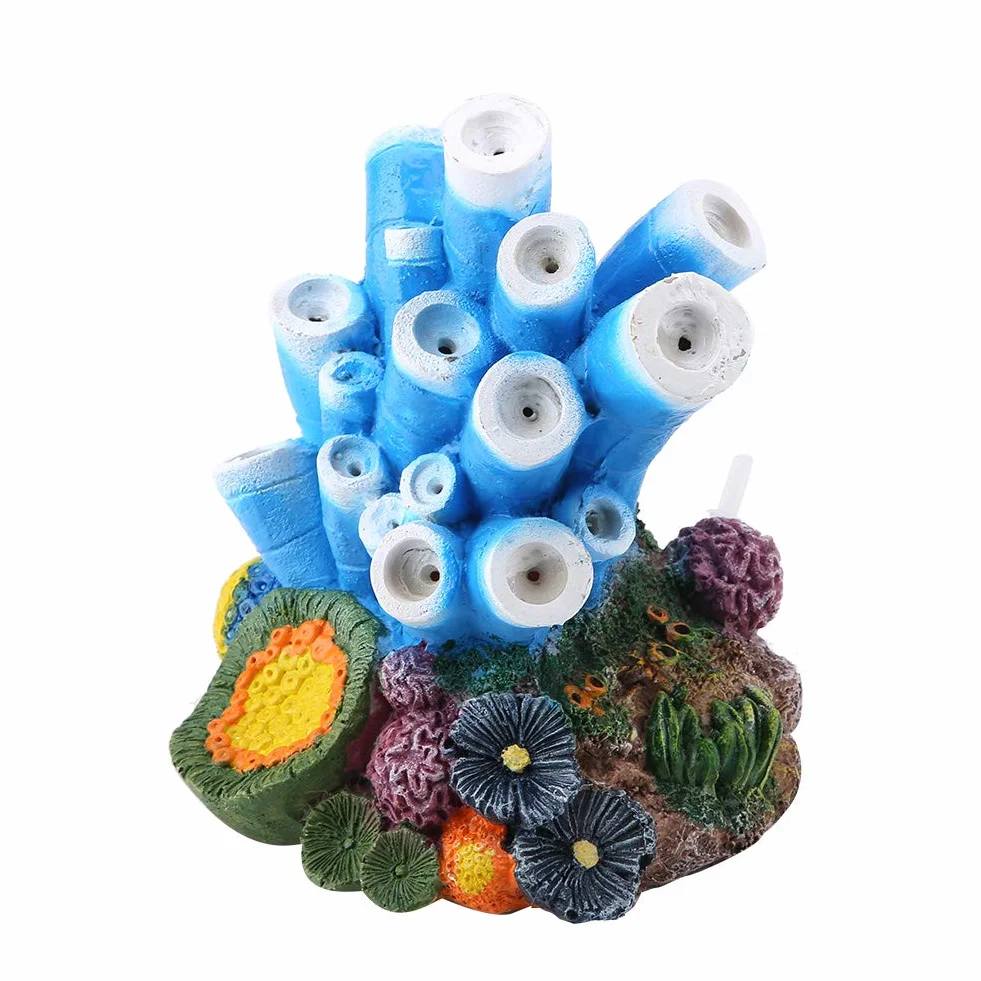 Garosa Décoration Aquarium Corail Coloré avec Étoile de Mer et Pierre Bleue Résine Non Toxique pour Aquarium d'Eau Douce