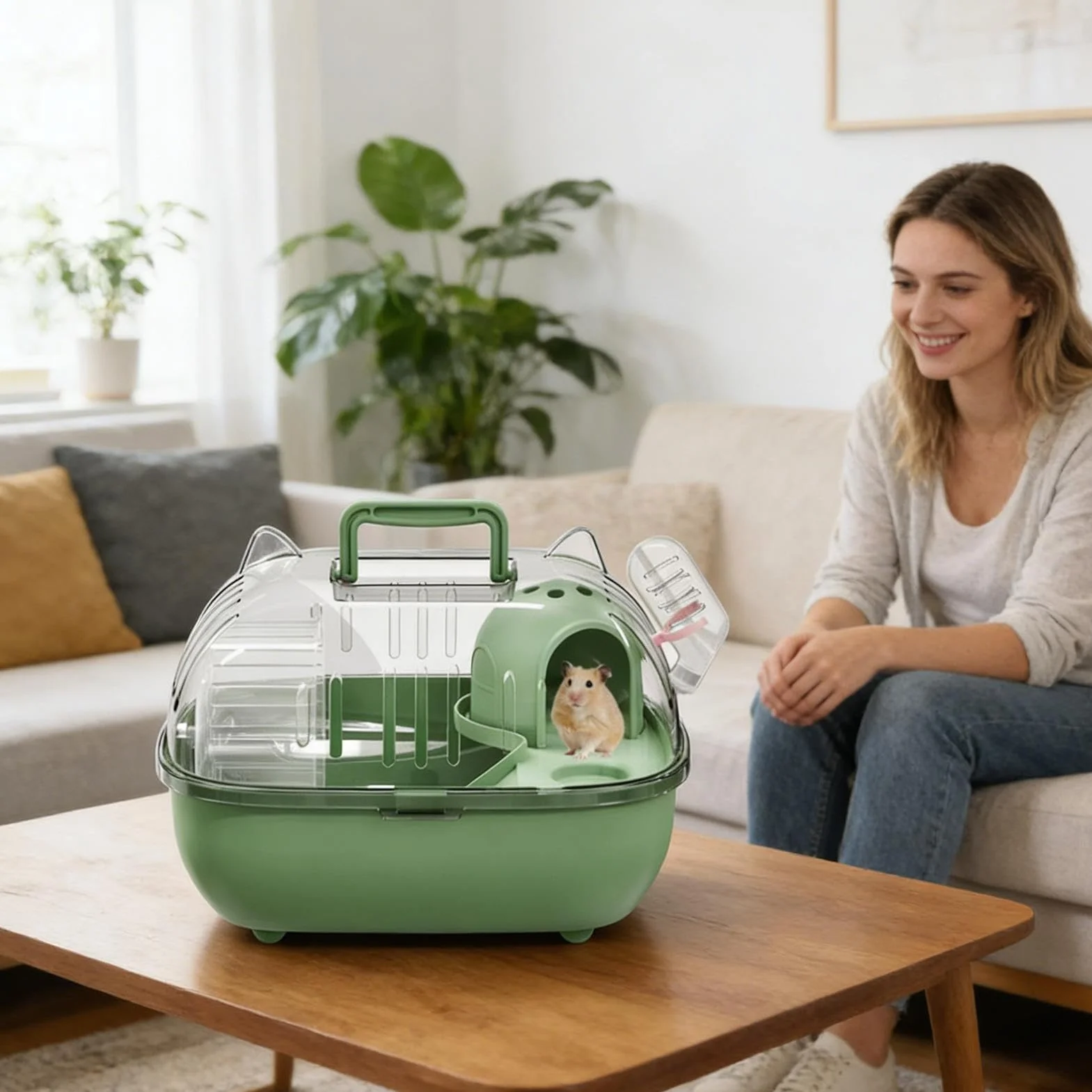 Cage de Transport Portable pour Hamster 27.5x22x20cm avec Aérations et Bouteille d'Eau Amovible