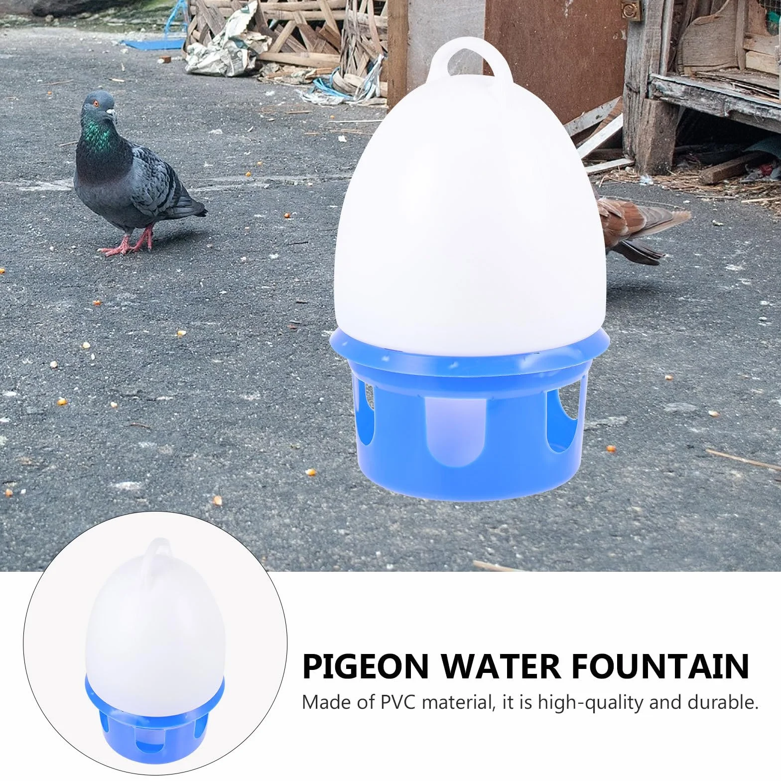 Artibetter Abreuvoir Suspendu pour Pigeons 10l avec Poignée Bleu et Blanc, Distributeur d'eau en Plastique pour Oiseaux