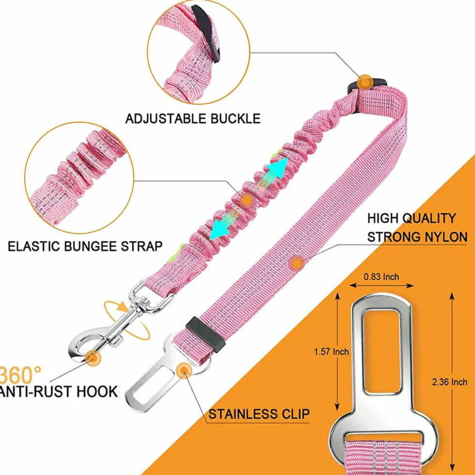 Laisse Élastique Réglable Ceinture Sécurité Voiture Chien Harnais Ajustable Protection Automobile Animaux Compagnie Nylon Résistant Boucle Robuste