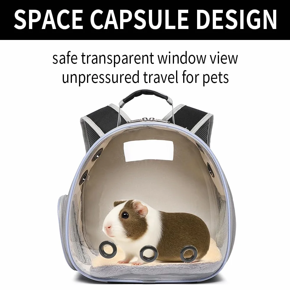 Sac à dos de transport respirant pour cochon d'Inde, lapin, lézard, hamster - Visites vétérinaires, plein air (noir)
