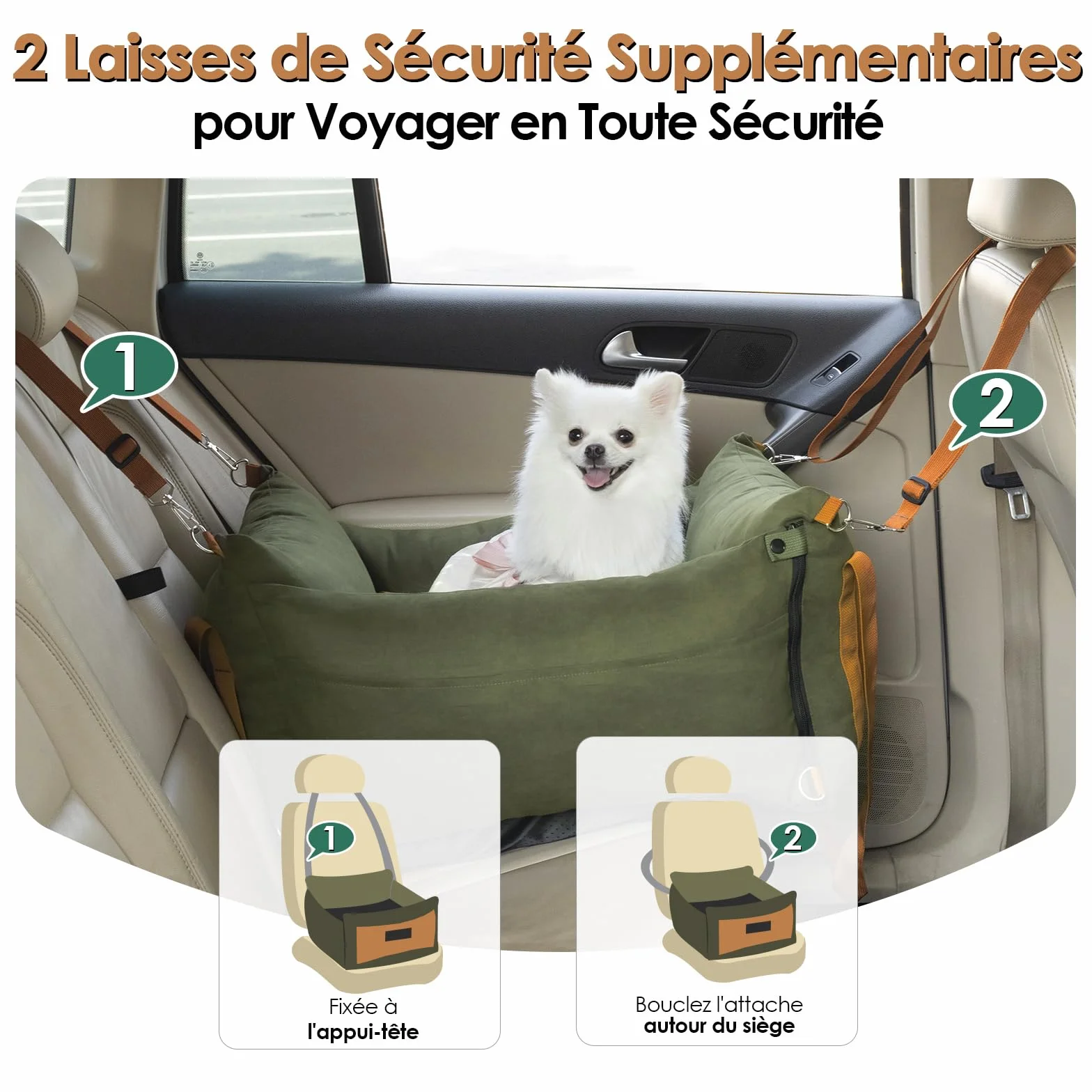 Siege Auto Chien Voiture Portable pour Petite et Moyenne Moins de 15kg avec Aire de Repos Extensible et Clip de Sécurité
