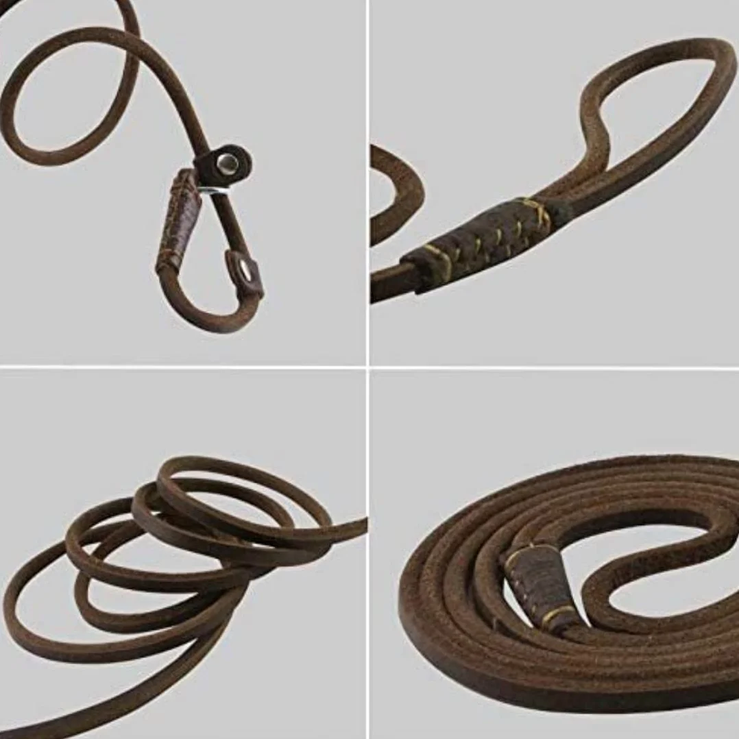 Longe Chien Chaîne Chien Laisse Slip Collier Pet Marche Conduit en Cuir Véritable Chien Corde Chiot Traction pour Chiens Ceinture Chien