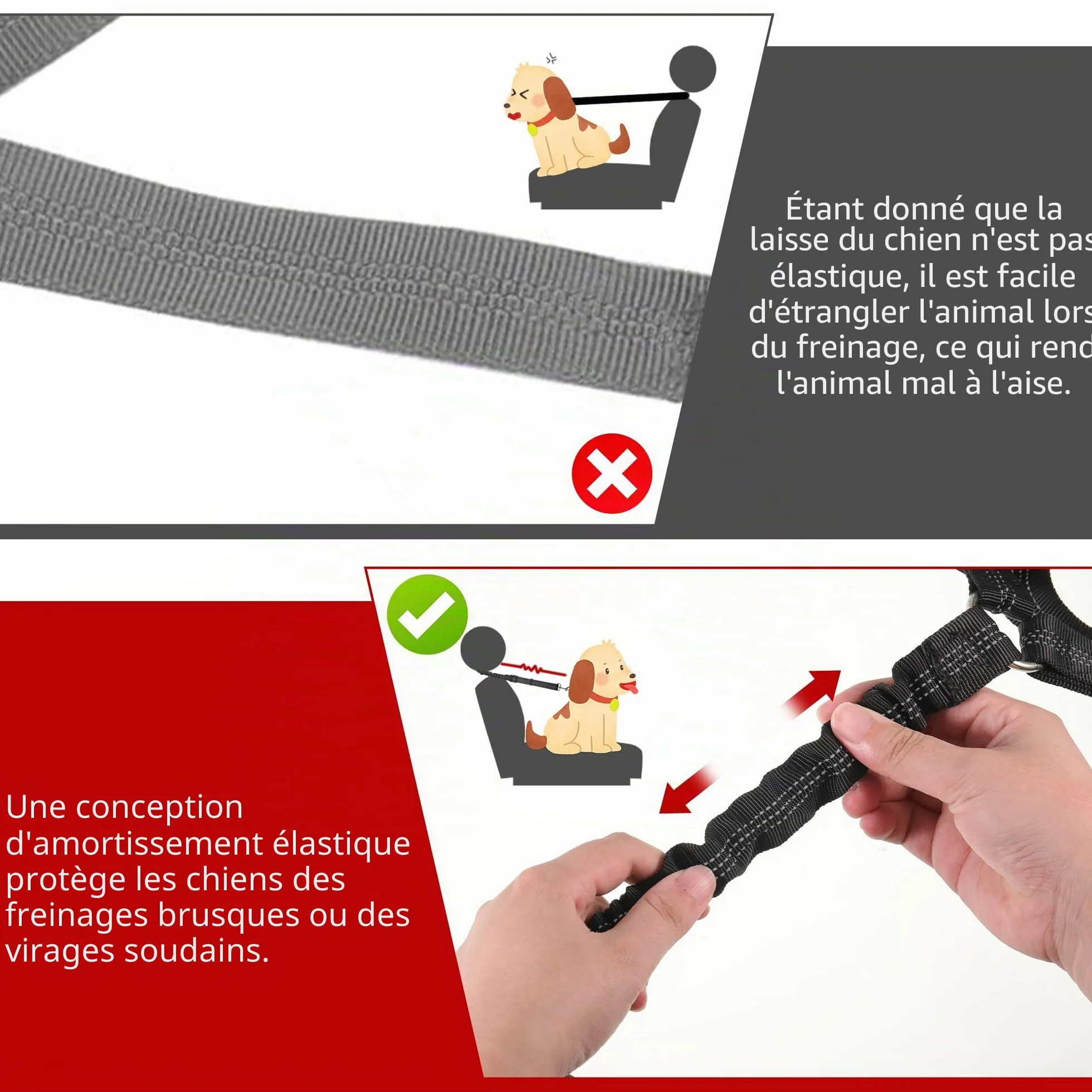 Ceinture Chien Voiture, Universel Harnais Voiture Réglable pour Chien & Chat avec Absorption des Chocs,Harnais Voiture pour Chiens,Ceinture de Sécurité pour Chien