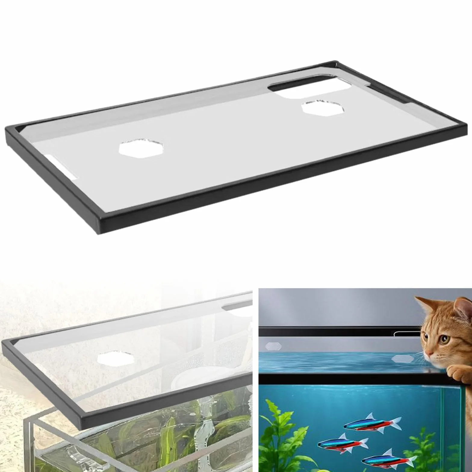 Harilla Couvercle d'aquarium Transparent avec Trous d'alimentation et Cadre, 40 x 22.5 cm