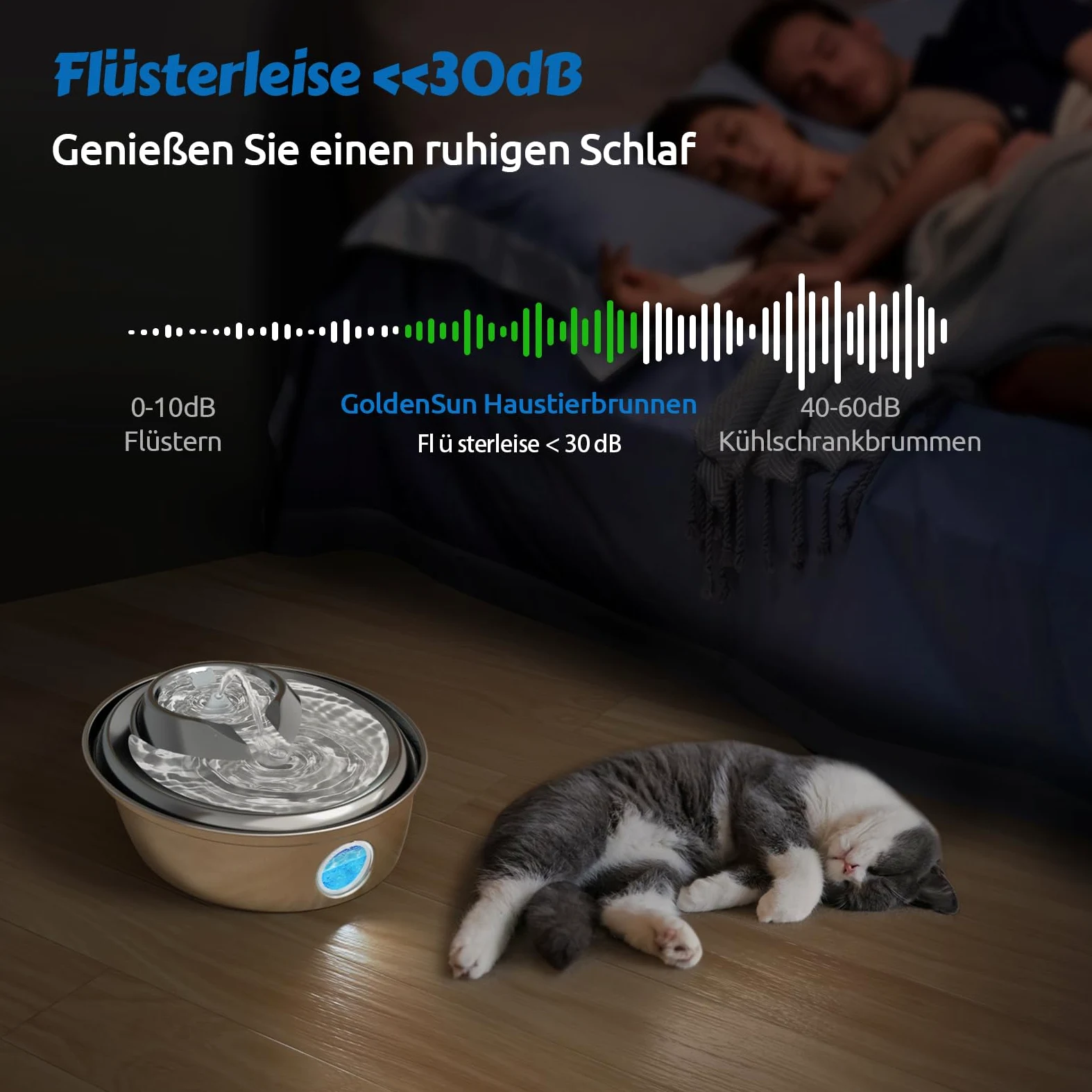 GoldenSun Fontaine à eau automatique pour chat - En acier inoxydable - 2 l - 12 filtres à charbon actif - Convient pour toutes les tailles de race (D36)