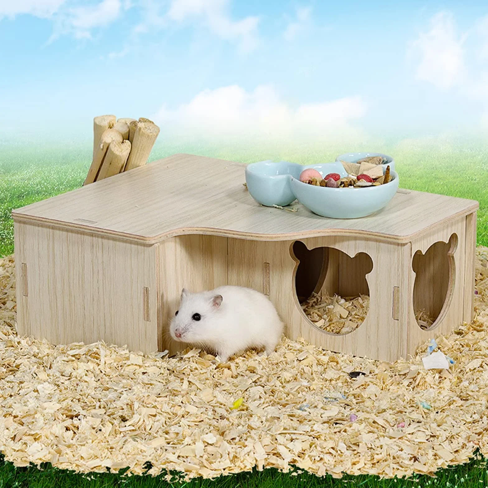 Maison en Bois pour Hamster, Hamster Maison d'angle en Bois, Maison Hamster, Maison Cochon d'Inde, pour Petits Animaux de Compagnie, Hamster Nain, Degus, Souris à Barbelés (22.5 * 17.8 * 8cm)