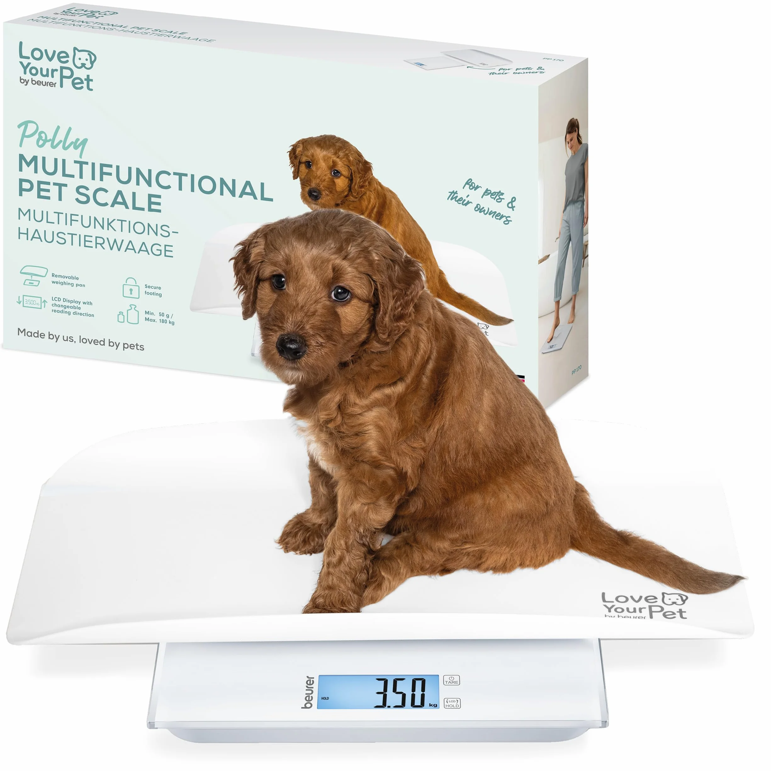 Beurer Love Your Pet Balance Polly pèse-personne 180 kg plateau amovible fonction Hold