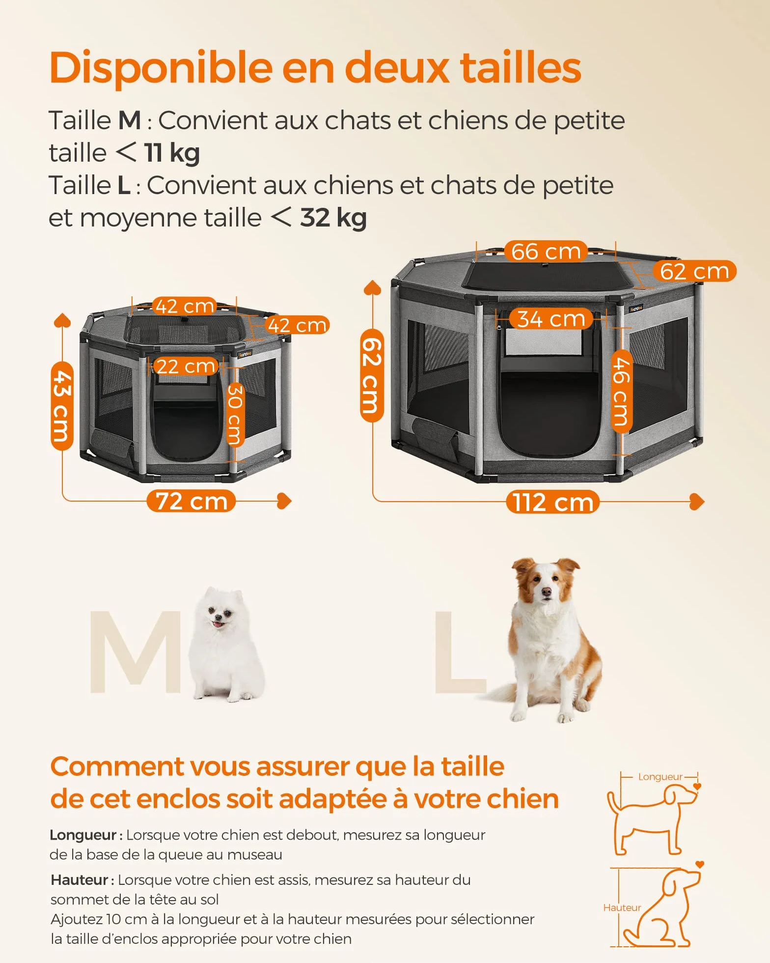Feandrea Parc pour Chien en Tissu Oxford, Clôture Octogonale, Enclos Taille L, 112 x 112 x 62 cm, Gris Foncé et Gris Clair