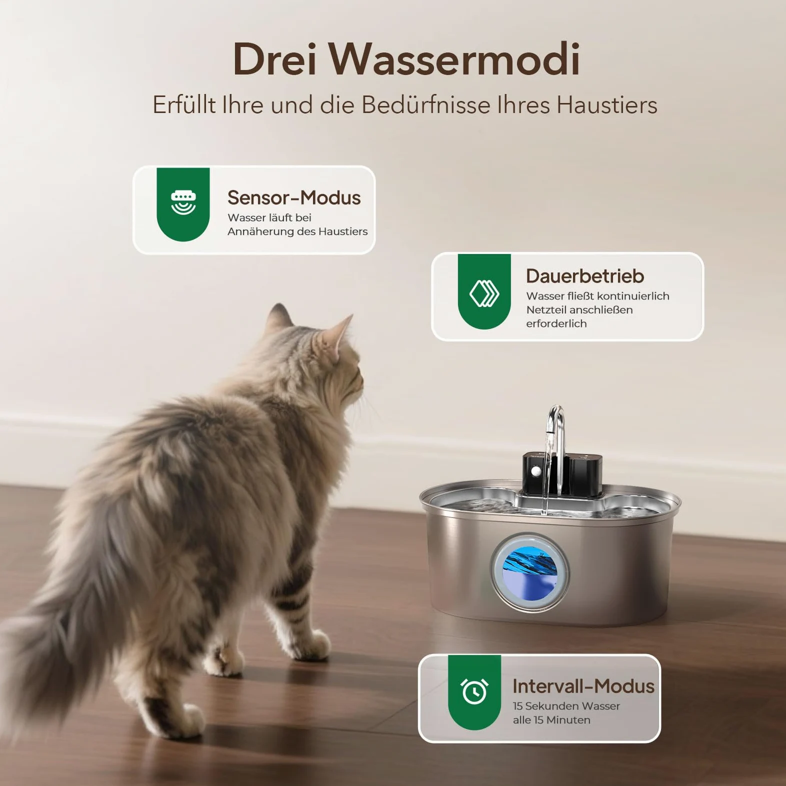 Fontaine à Eau sans Fil pour Chat 3,2 L – INOX, à Piles, avec capteur de Mouvement, Pompe silencieuse, Filtration Multiple, sans BPA, Facile à Nettoyer, pour intérieur