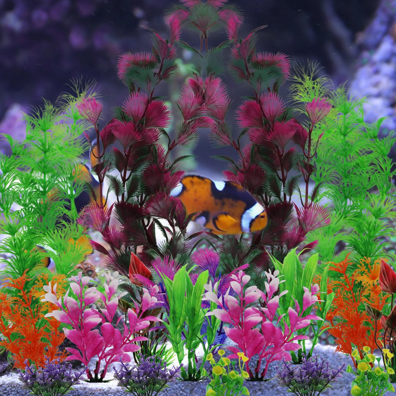 QUOZUO 25 Pièces Plantes d'aquarium Plastique Décoration Artificiel Coloré 6-30cm