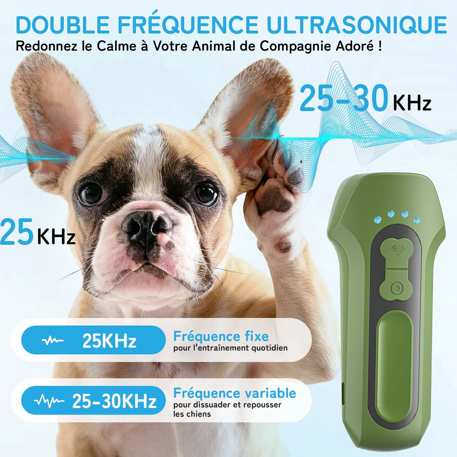 Dispositif Anti Aboiement Chien Ultrasons Portable, Contrôle Aboiements 15m