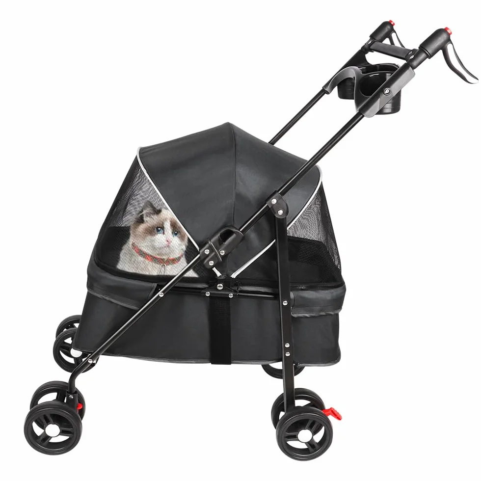 Poussette Buggy pour Chien 25 kg avec Porte-gobelet et Housse de Pluie Noir 50x70x95 cm