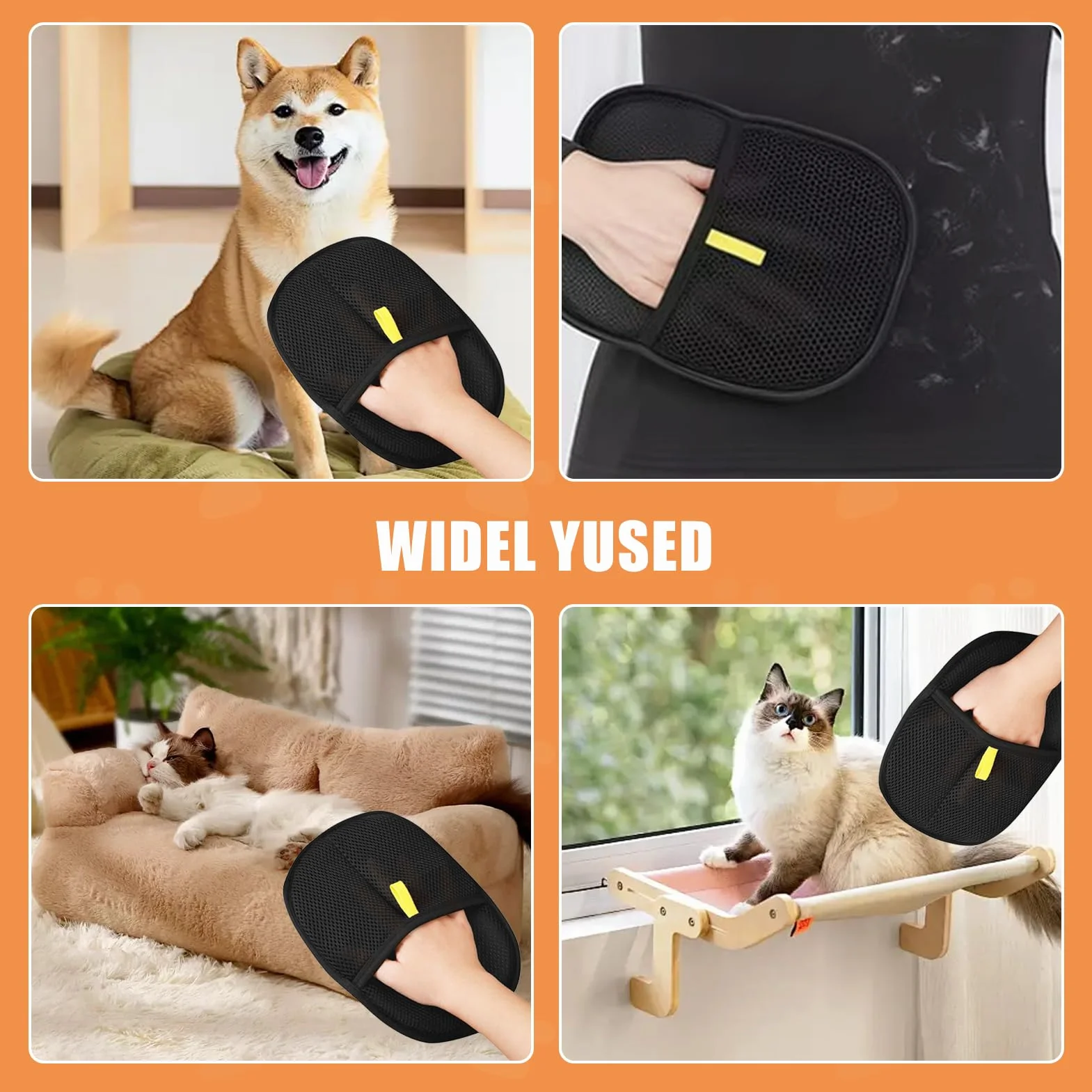 Zovator Lot de 2 gants d'épilation pour chats et chiens, gants de toilettage double face réutilisables