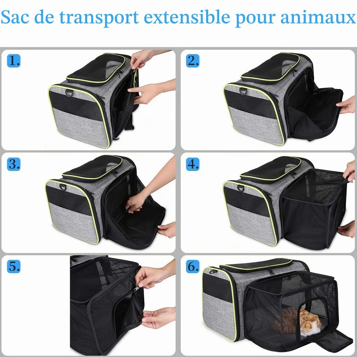 Sac de Transport pour Chat Chien Extensible Filet Respirant Pliable avec Matelas Amovible 43x28x28cm