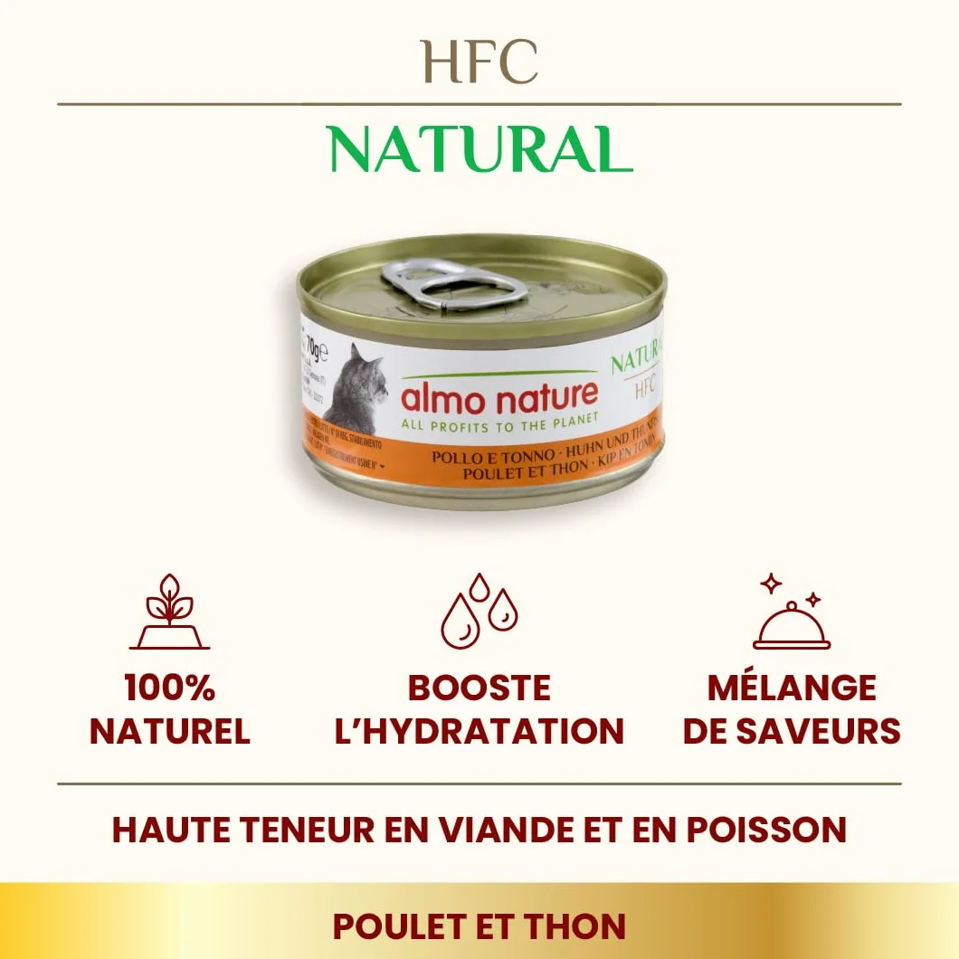 Almo Nature HFC Natural Nourriture Humide pour Chats Poulet et Thon 70g Lot de 6