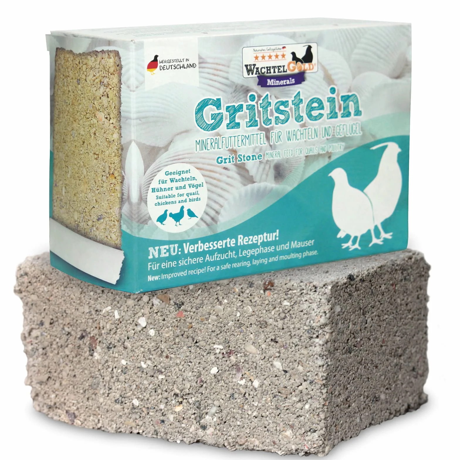 Federgold® Gritstein 1kg - Pierre minérale pour poulets, cailles et volailles - Source naturelle de calcium pour coquilles d'œufs solides
