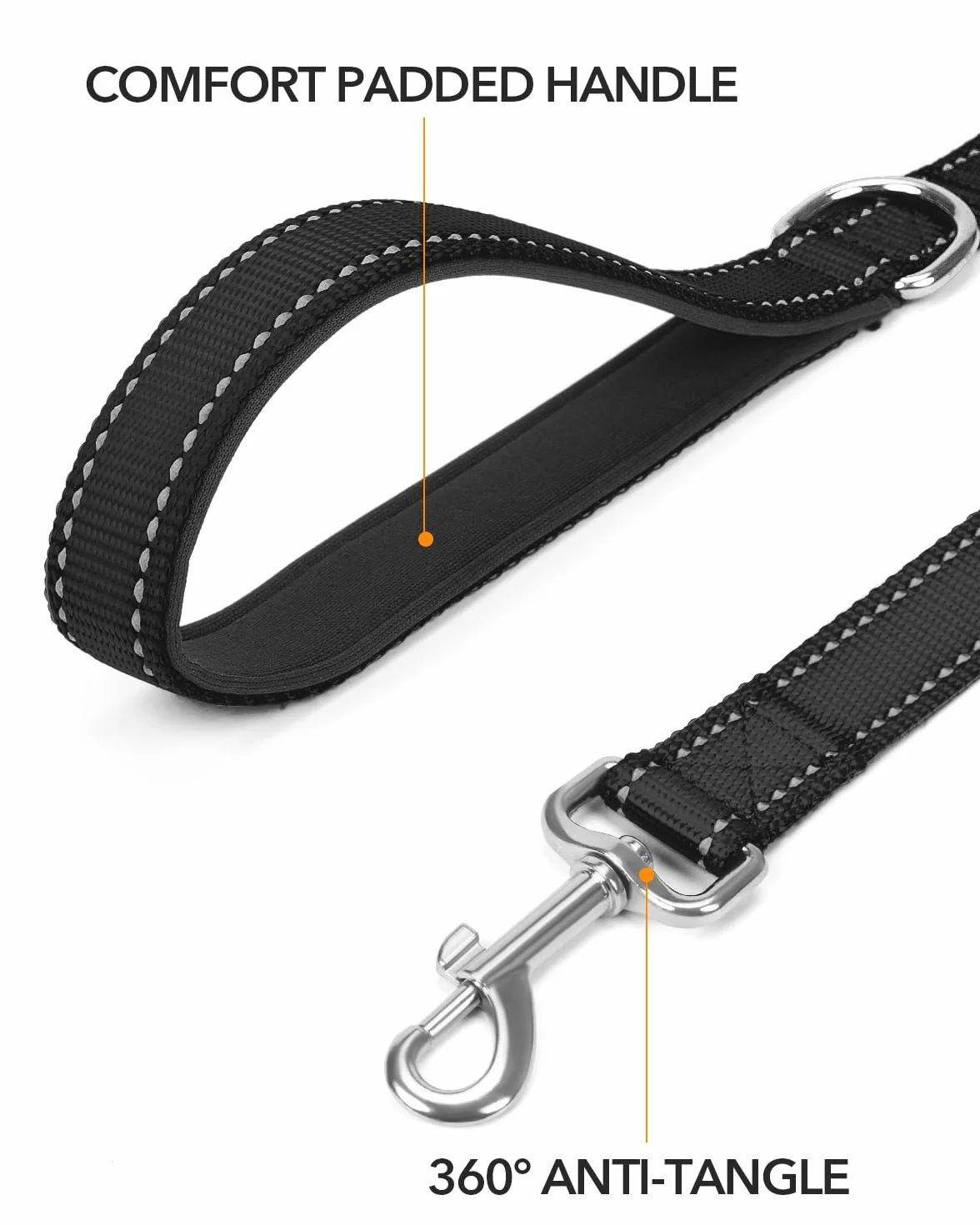 Taglory Laisse Chien Nylon Réfléchissante 180cm x 2cm Noir